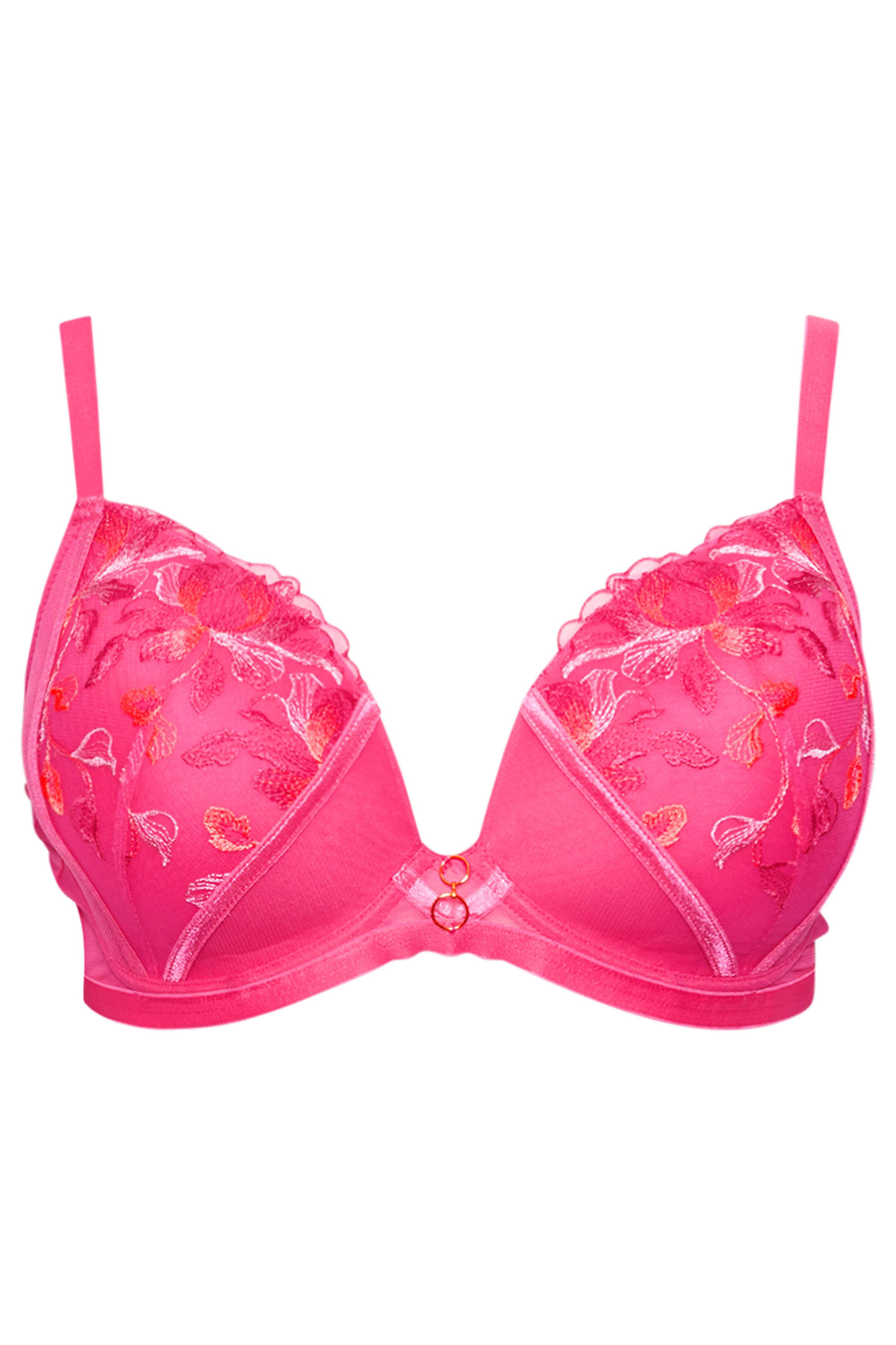 YOURS Plus Size Pink Floral Padded Plunge Bra | Yours Clothing  5
