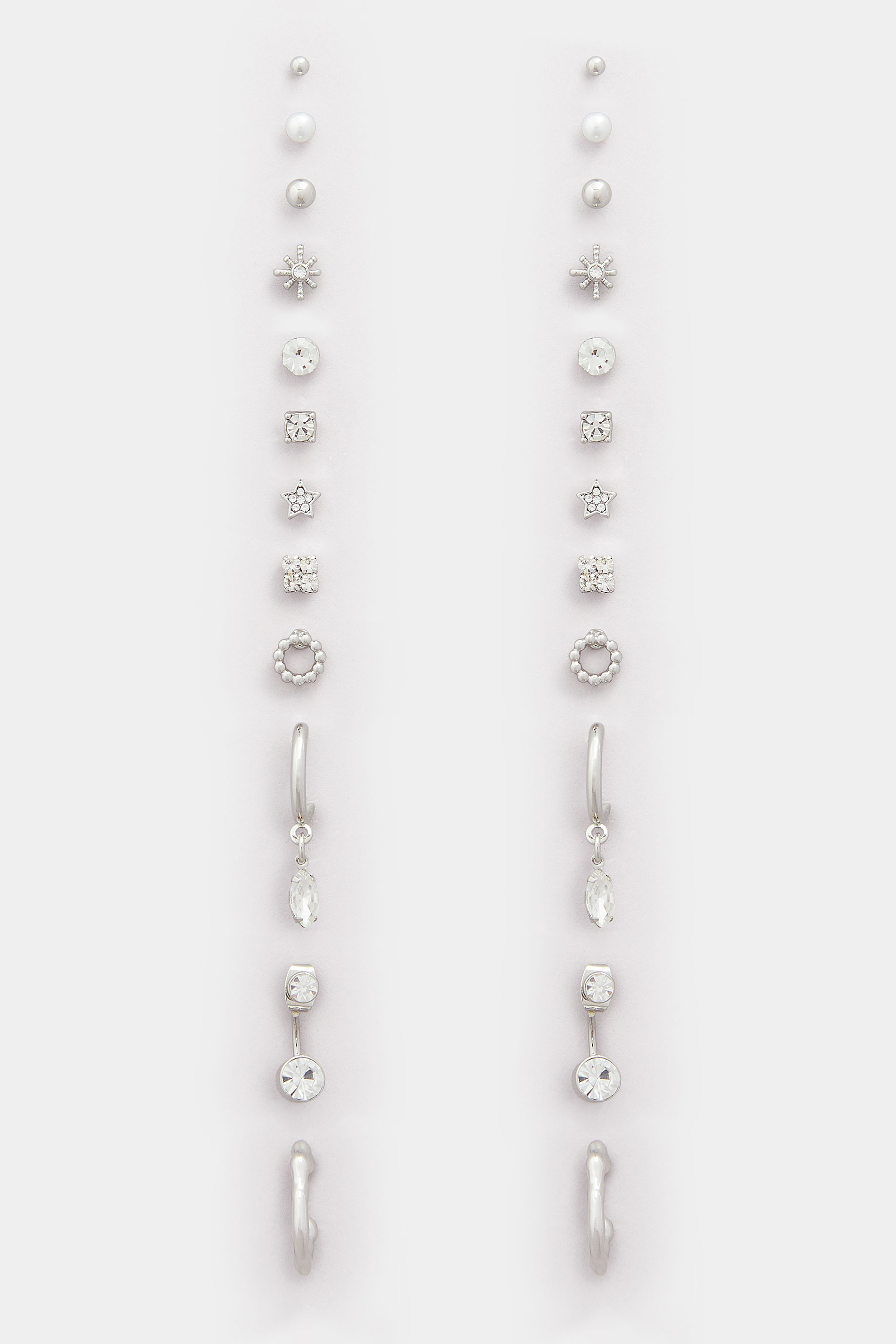 YOURSET 12 PACK Silver Tone Diamante Mixed Earring Set | Yours Clothing 3