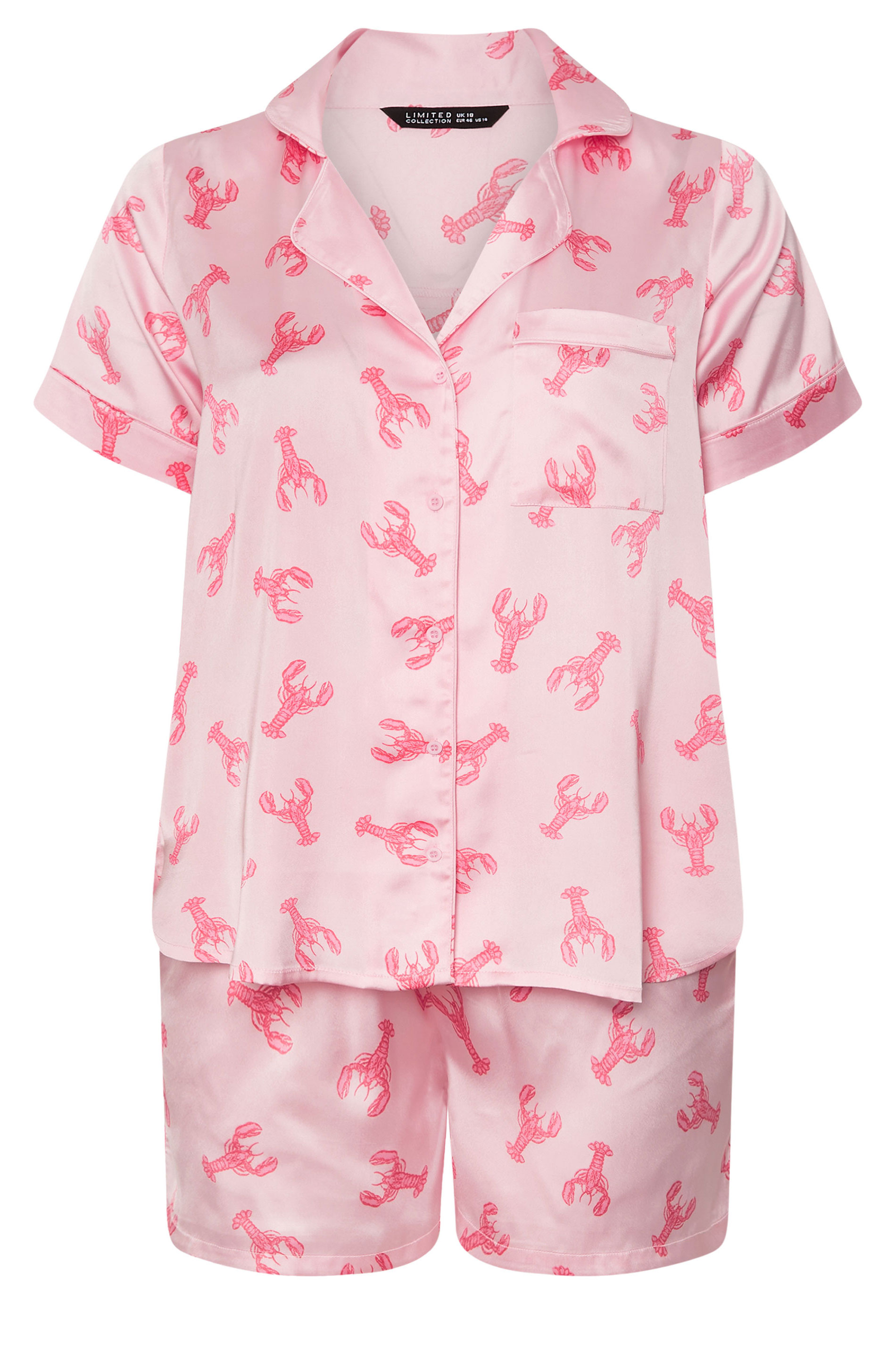 LIMITED COLLECTION Plus Size Set Pink Lobster Print Satin Pyjama | Yours Clothing 5