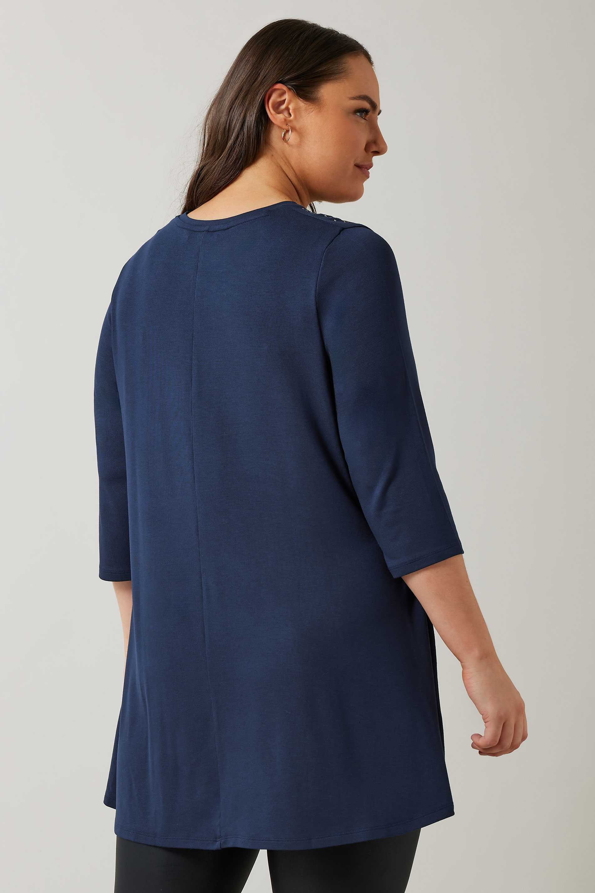 EVANS Plus Size Navy Blue Sequin Embellished Longline Top | Evans 4