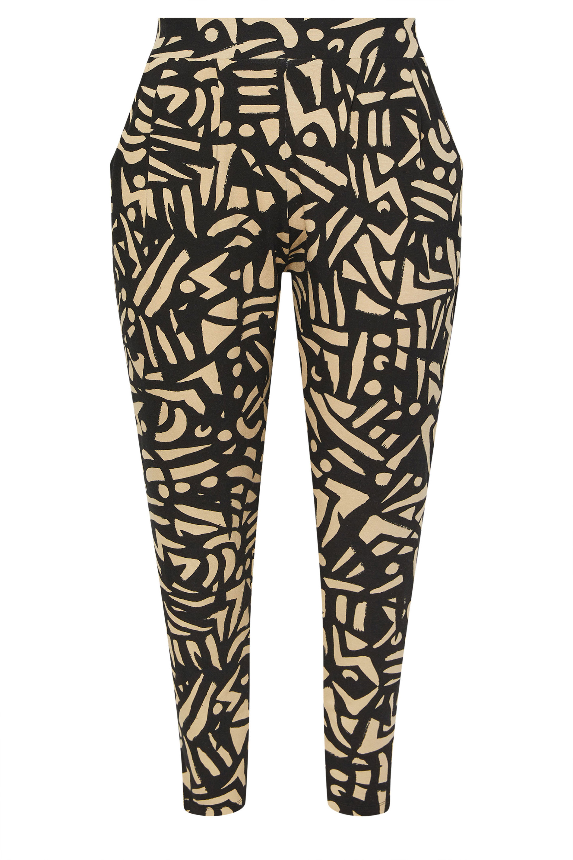 YOURS Curve Natural Brown Abstract Print Harem Trousers | Yours Clothing 5