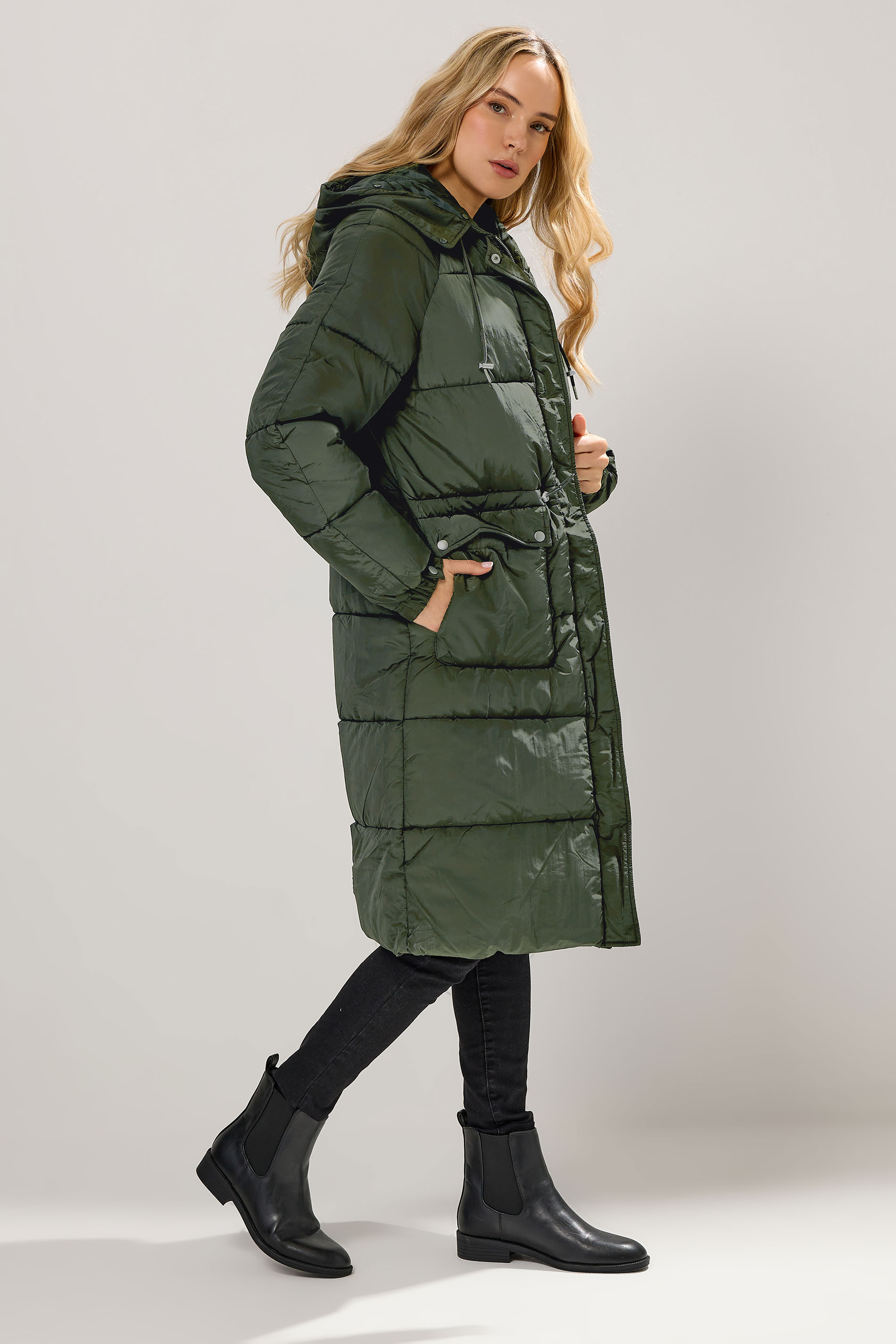 LTS Tall Khaki Green Padded Midi Coat | Long Tall Sally 2