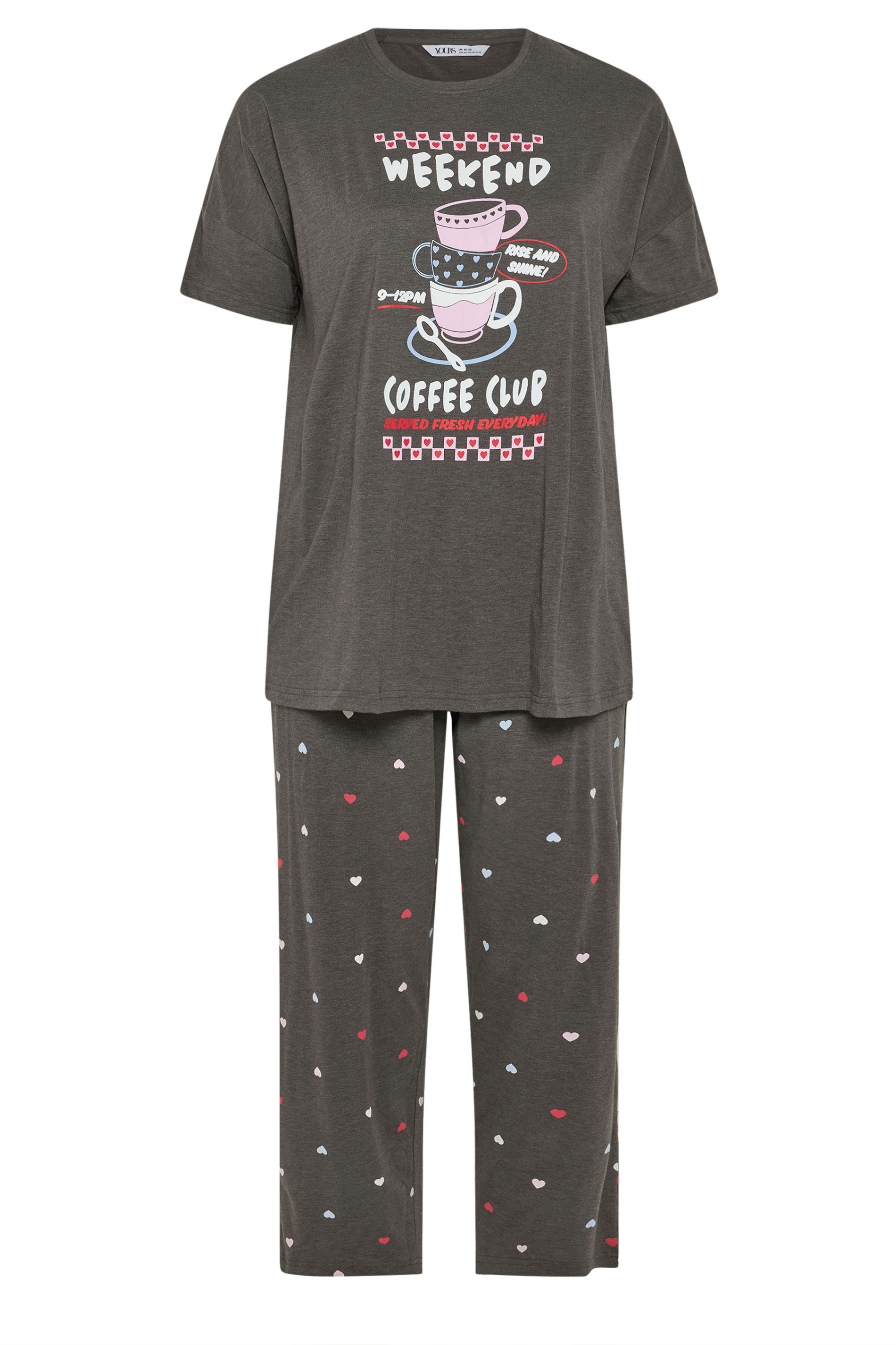 YOURS Plus Size Set Brown 'Weekend Coffee Club' Wide Leg Pyjama | Yours Clothing 5