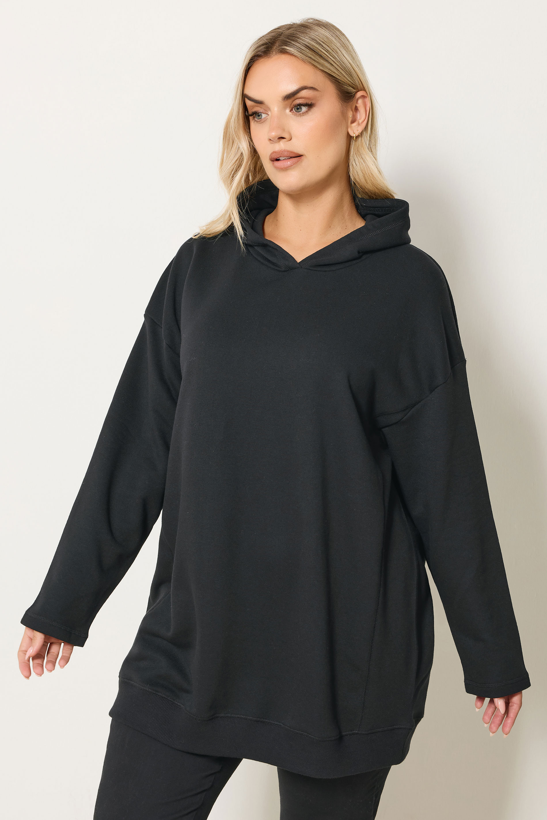 YOURS Plus Size Black Seam Detail Hoodie | Yours Clothing 1