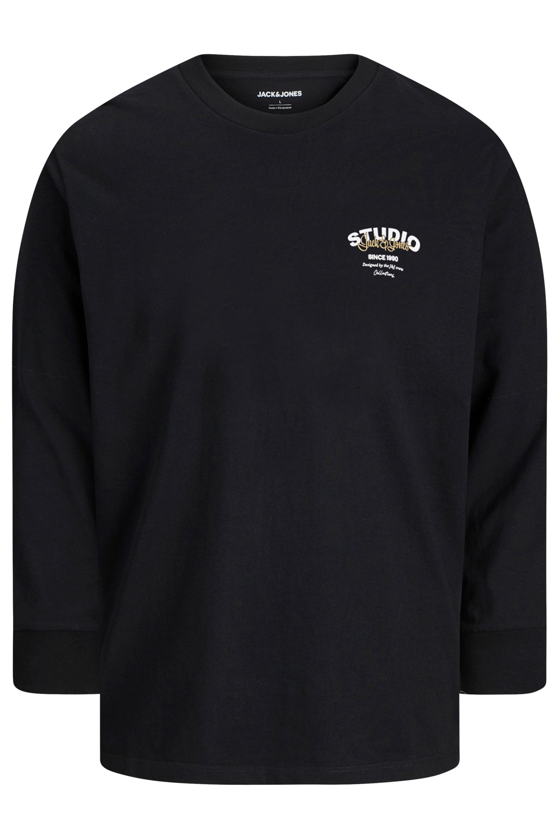 JACK & JONES Big & Tall Black Crew Neck Long Sleeve T-Shirt | BadRhino 2
