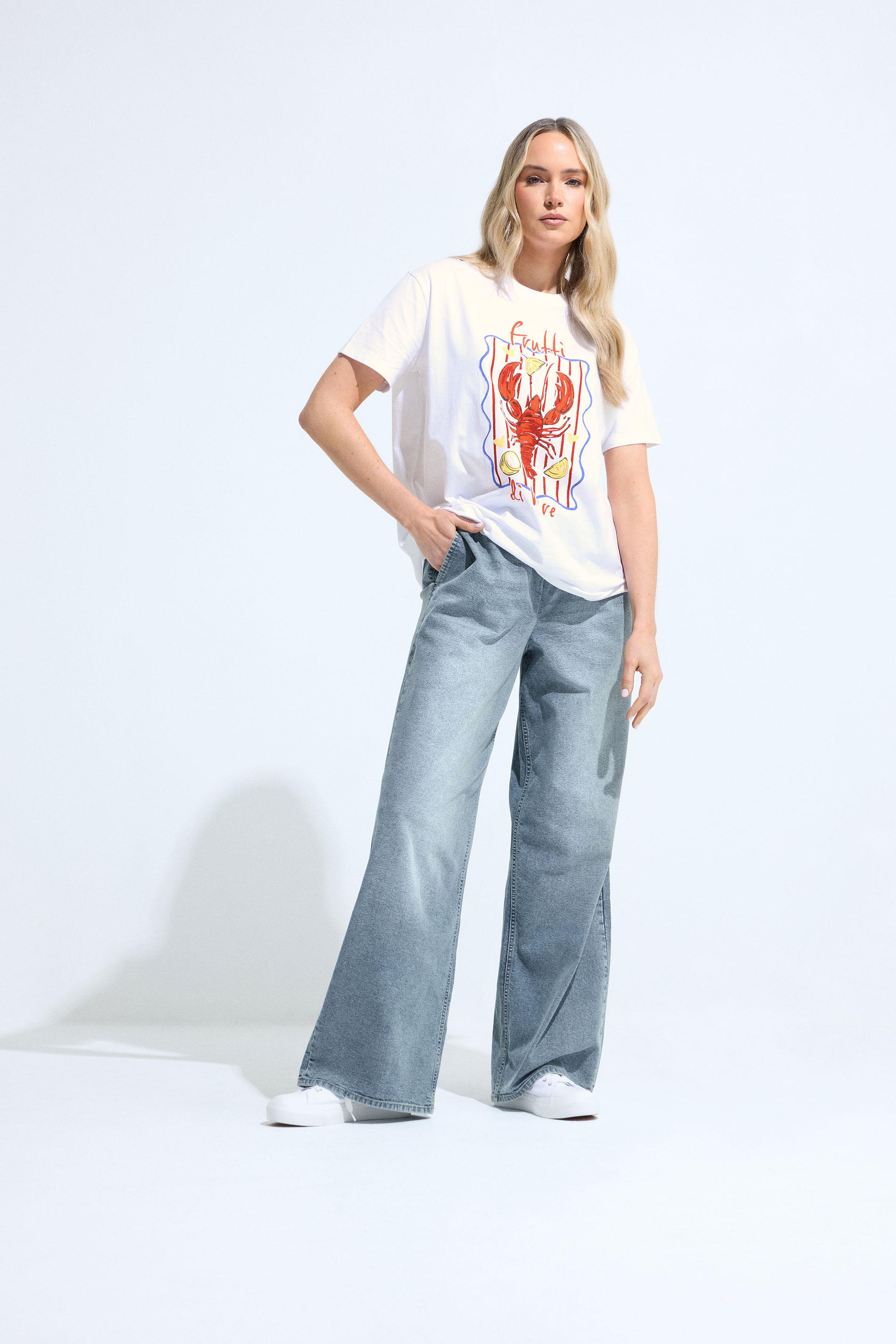 LTS Tall Women's White Lobster Graphic Oversized T-Shirt | Long Tall Sally 3