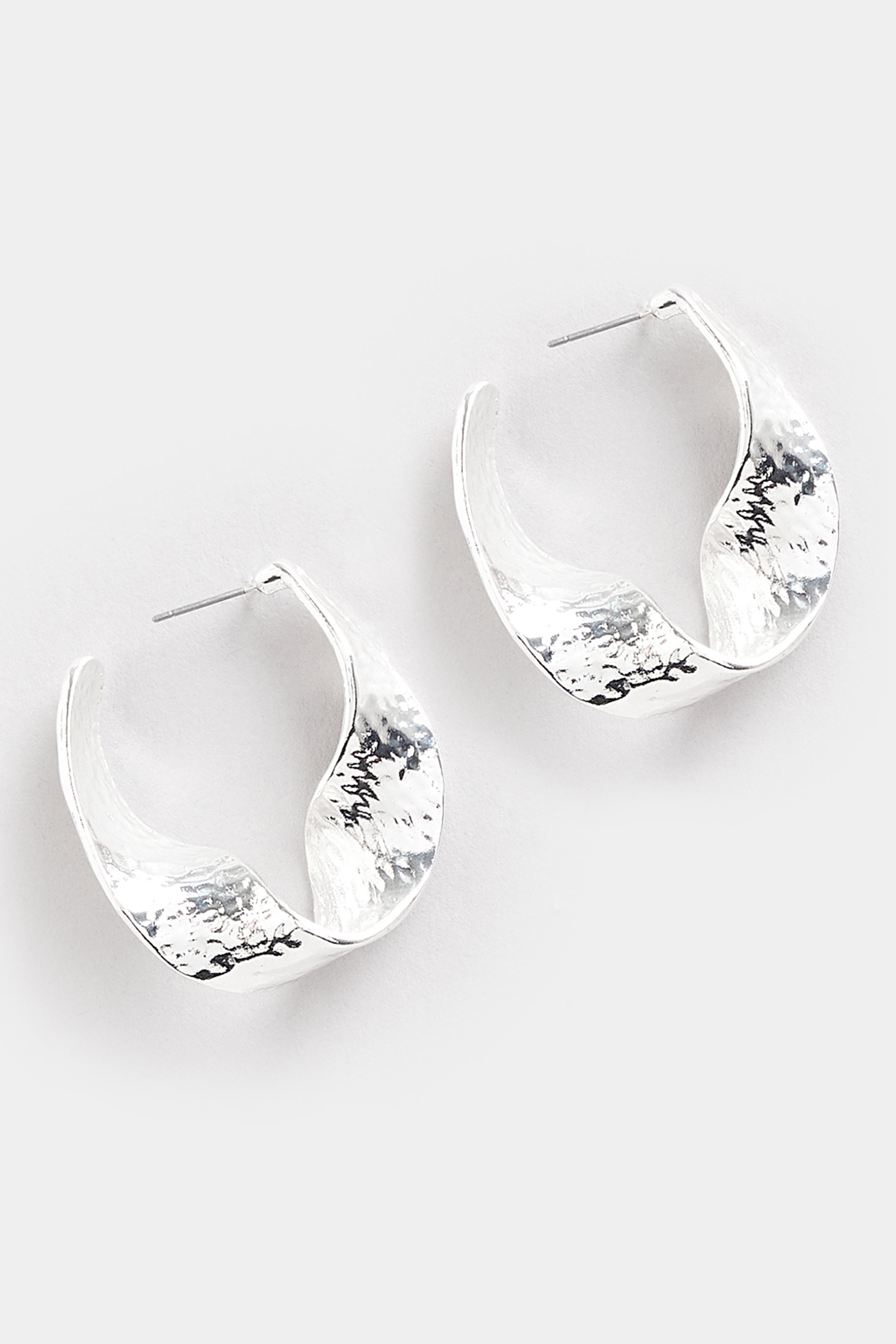 Silver Tone Hammered Twisted Hoop Earrings | Yours Clothing 3