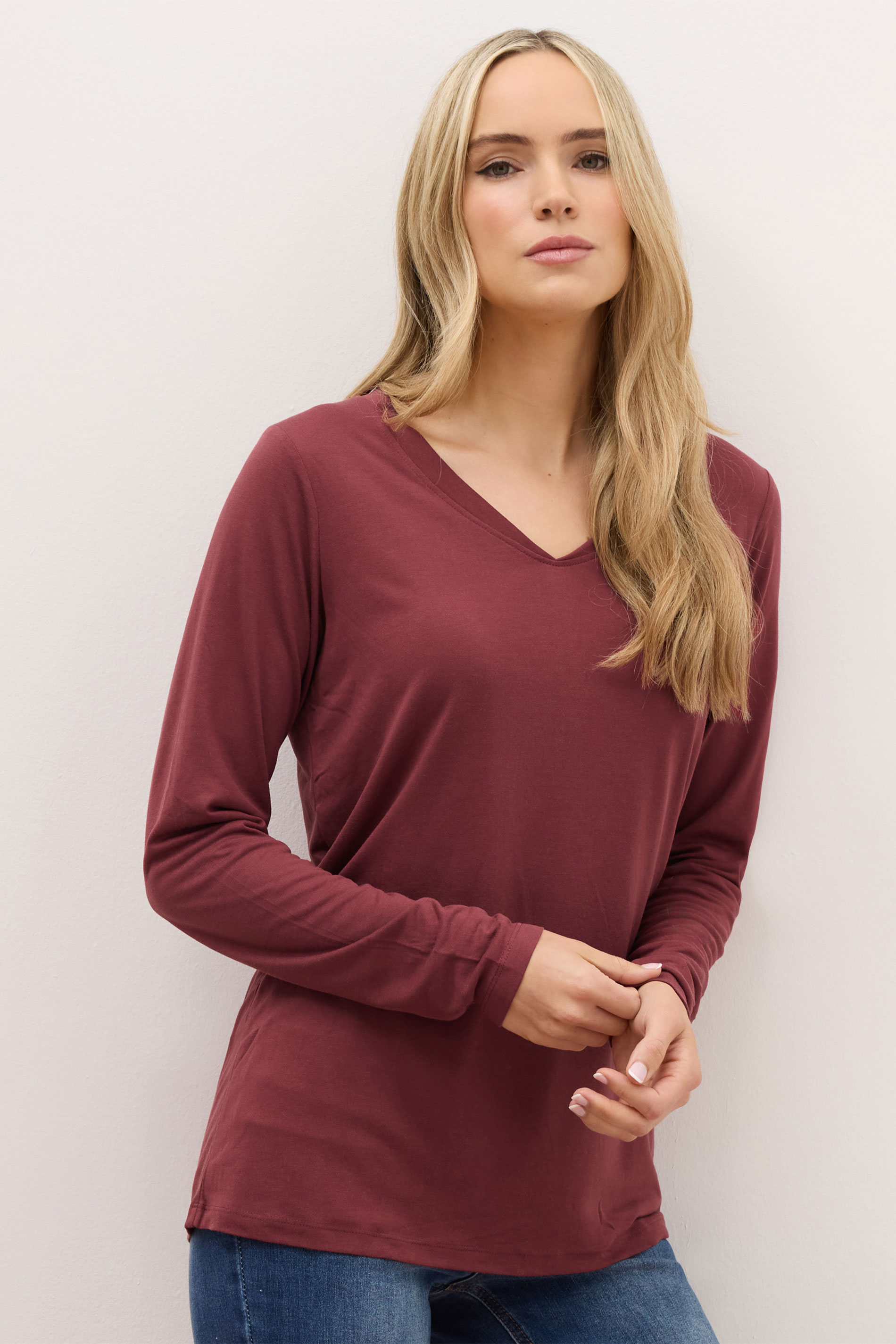 LTS PREMIUM Tall 2 PACK Burgundy Red & Green V-Neck Modal Tops | Long Tall Sally 1