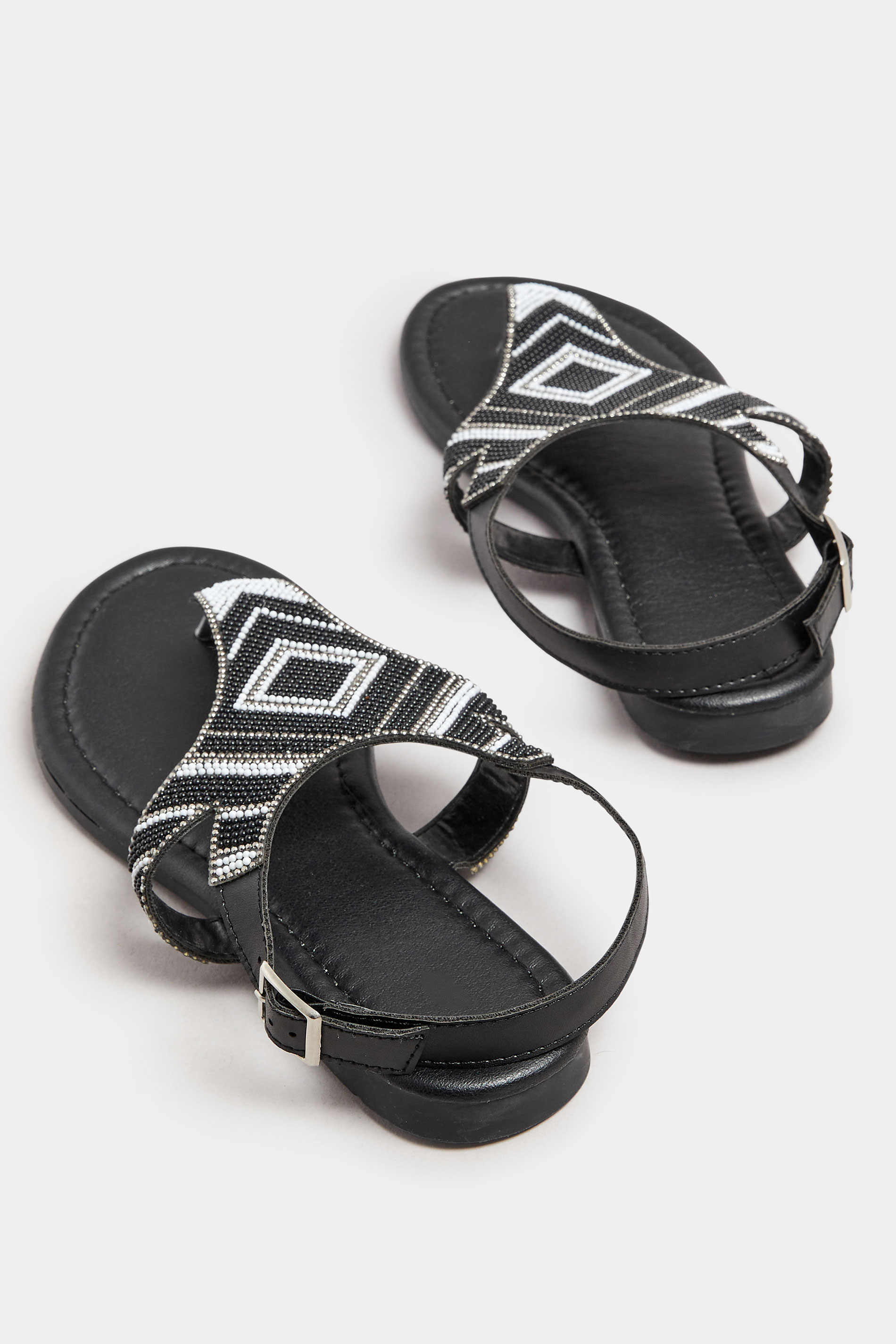 LTS Black Beaded Ankle Strap Sandals In Standard Fit | Long Tall Sally 4