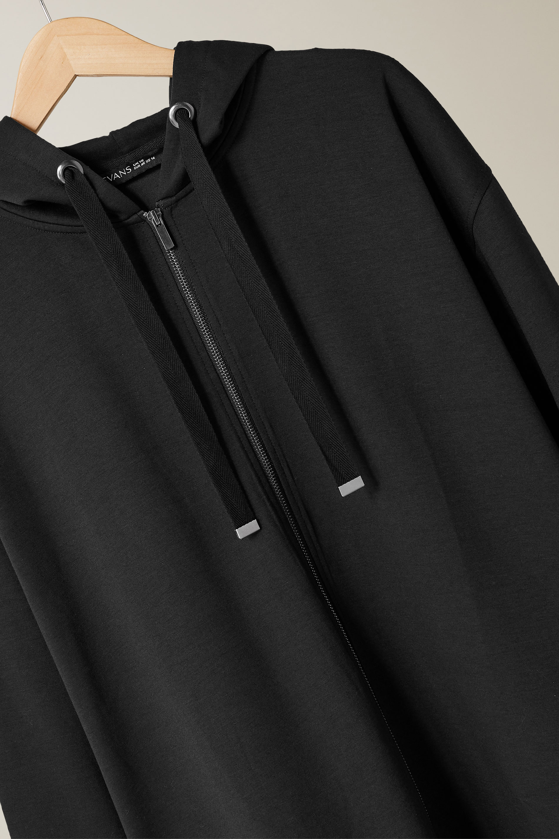 EVANS Plus Size Black Luxe Zip Through Hoodie | Evans 6