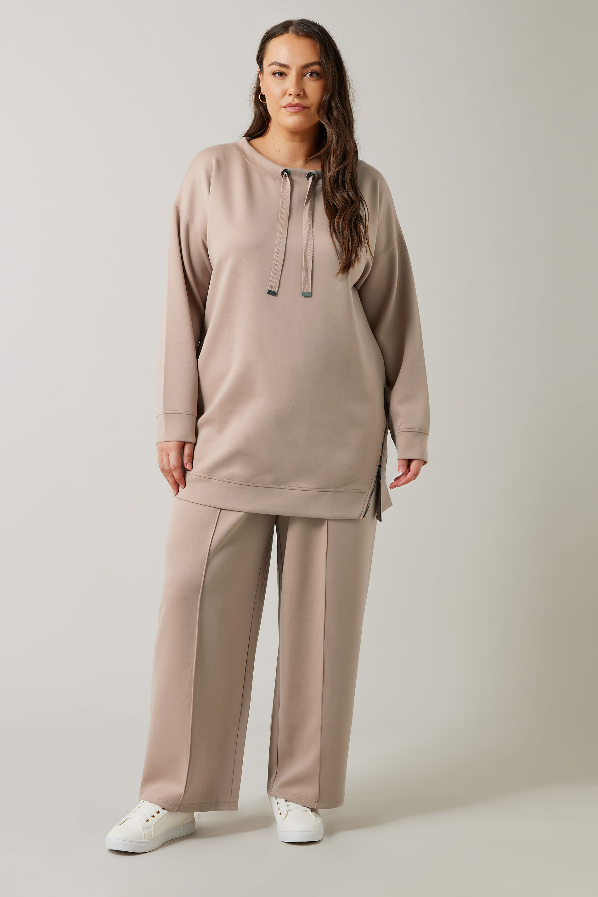 EVANS Plus Size Natural Brown Luxe Wide Leg Joggers | Evans 1