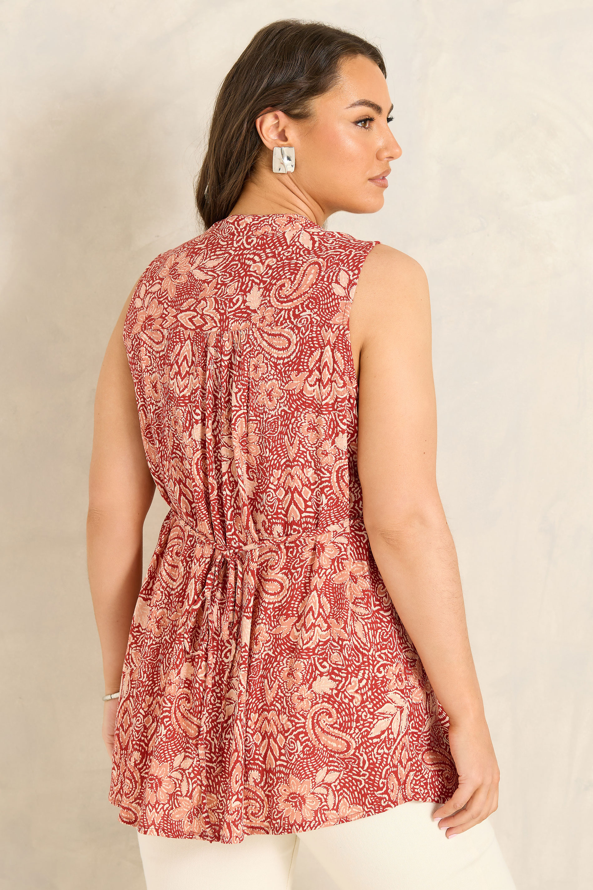 EVANS Plus Size Rust Orange Print Pintuck Sleeveless Vest | Evans 2