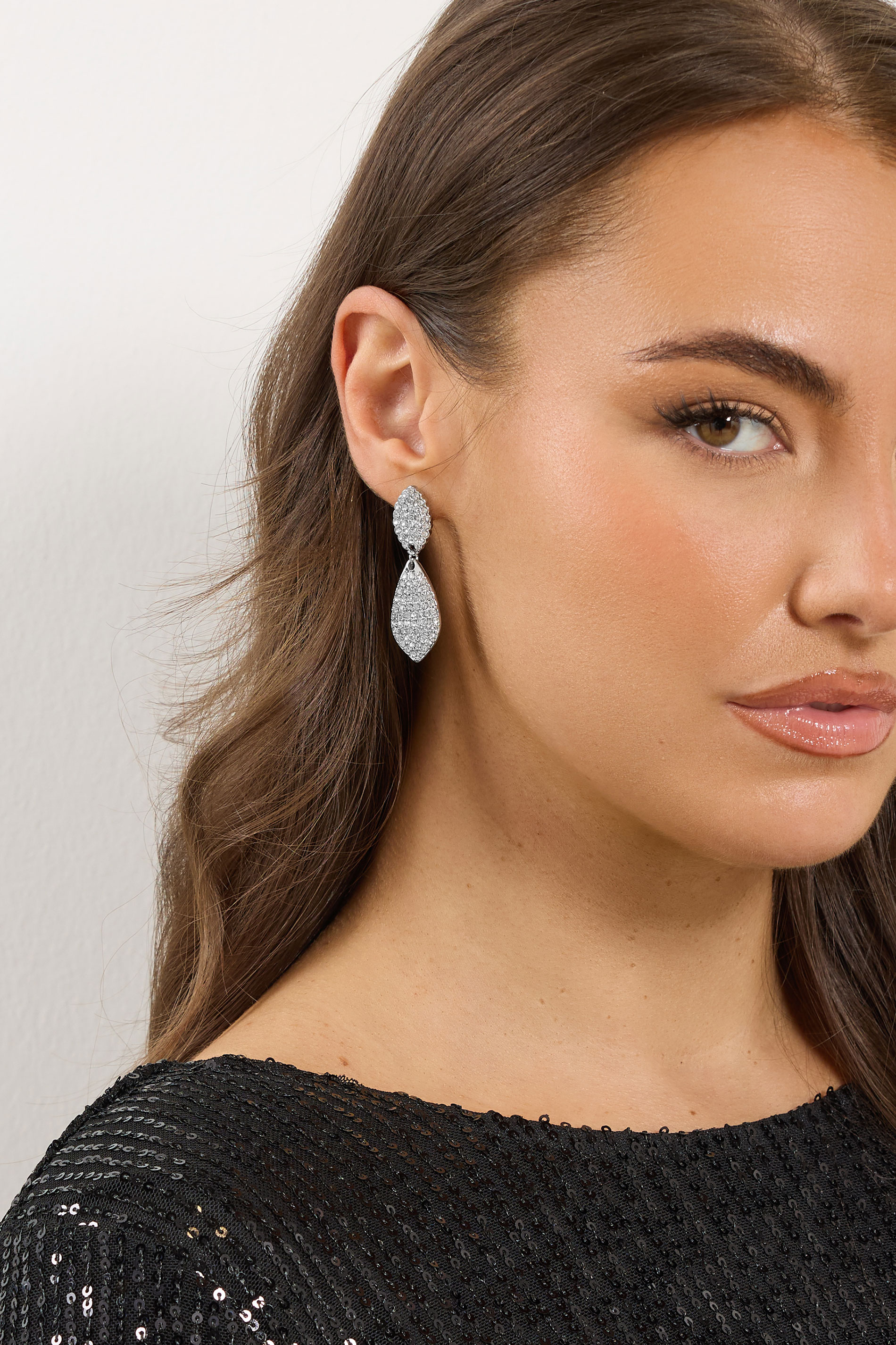 Silver Tone Diamante Double Drop Earrings | Yours Clothing 1