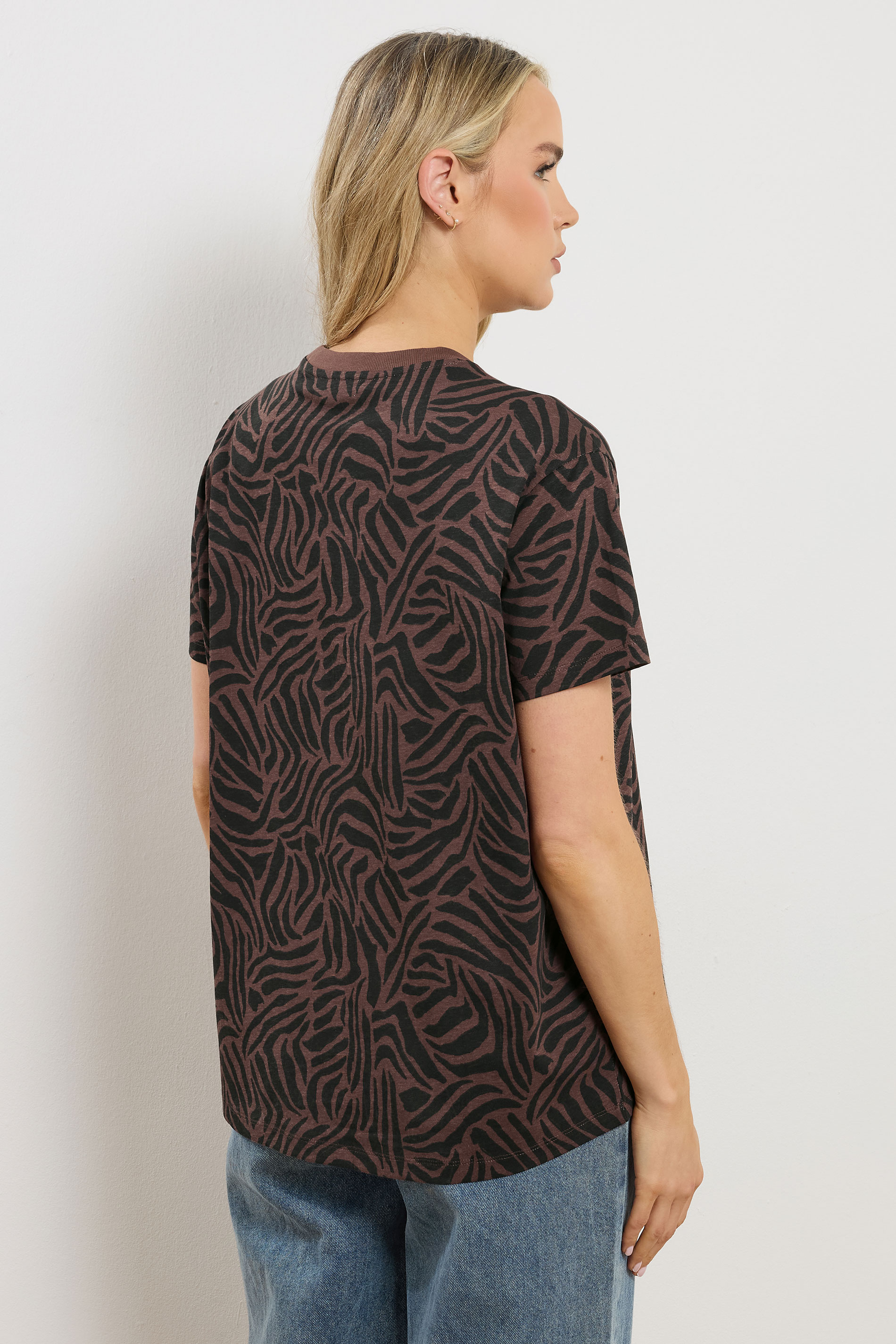 LTS Tall Women's Chocolate Brown Zebra Print Cotton Oversized T-Shirt | Long Tall Sally 2
