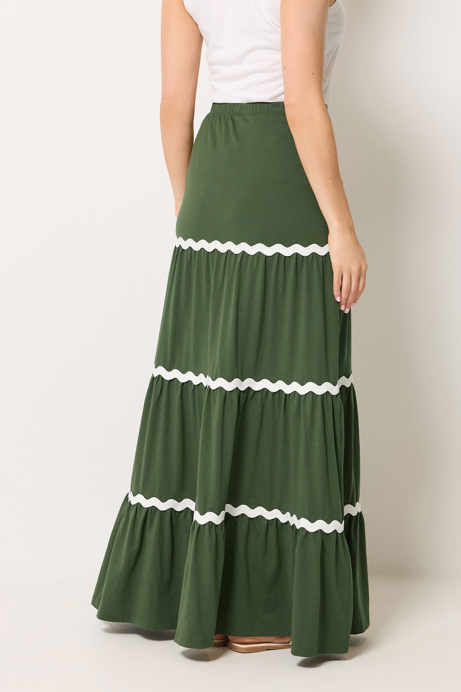 LTS Tall Women's Khaki Green Contrast Swirl Cotton Maxi Skirt | Long Tall Sally 2