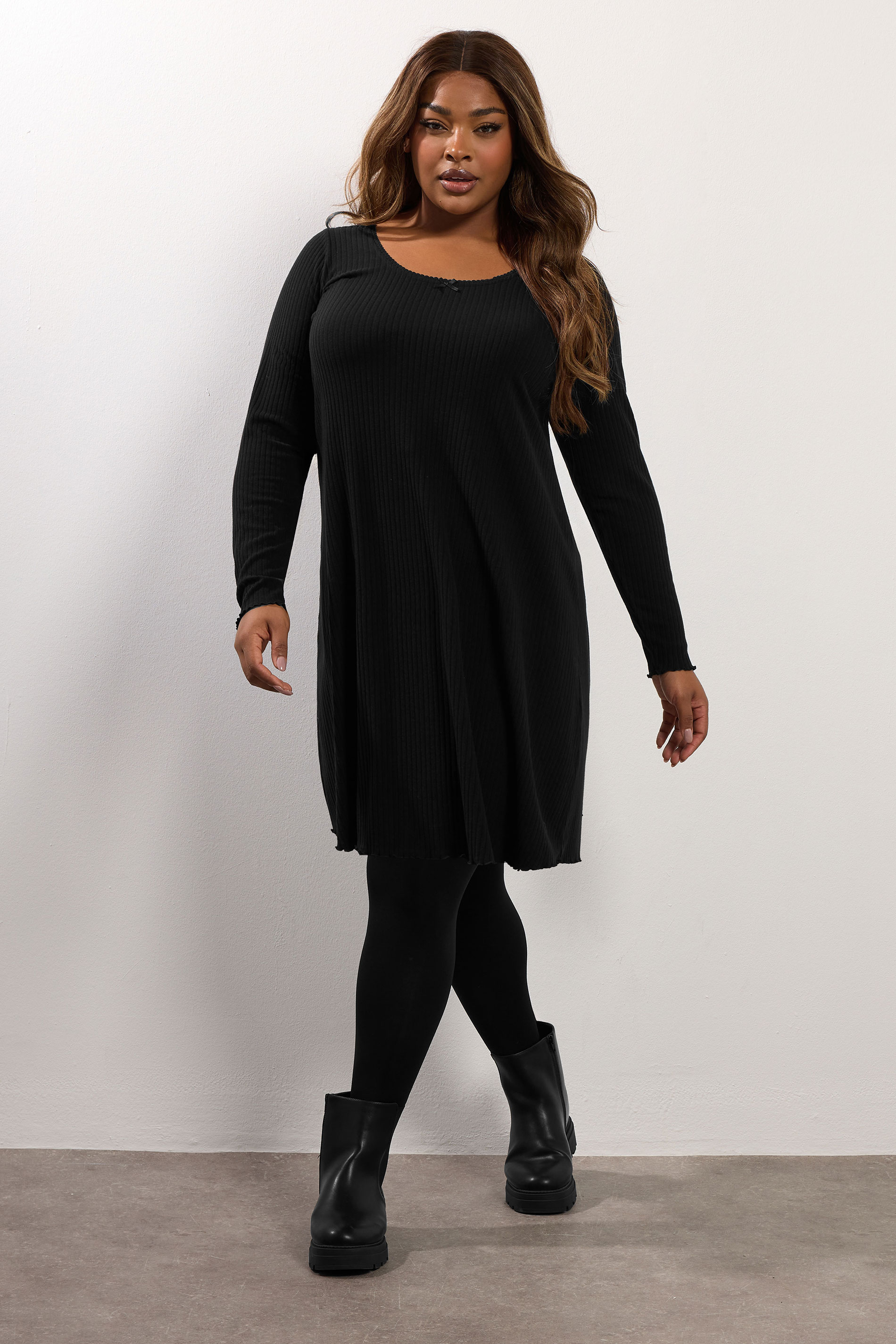 YOURS Plus Size Black Ribbed Tunic Mini Dress | Yours Clothing 2
