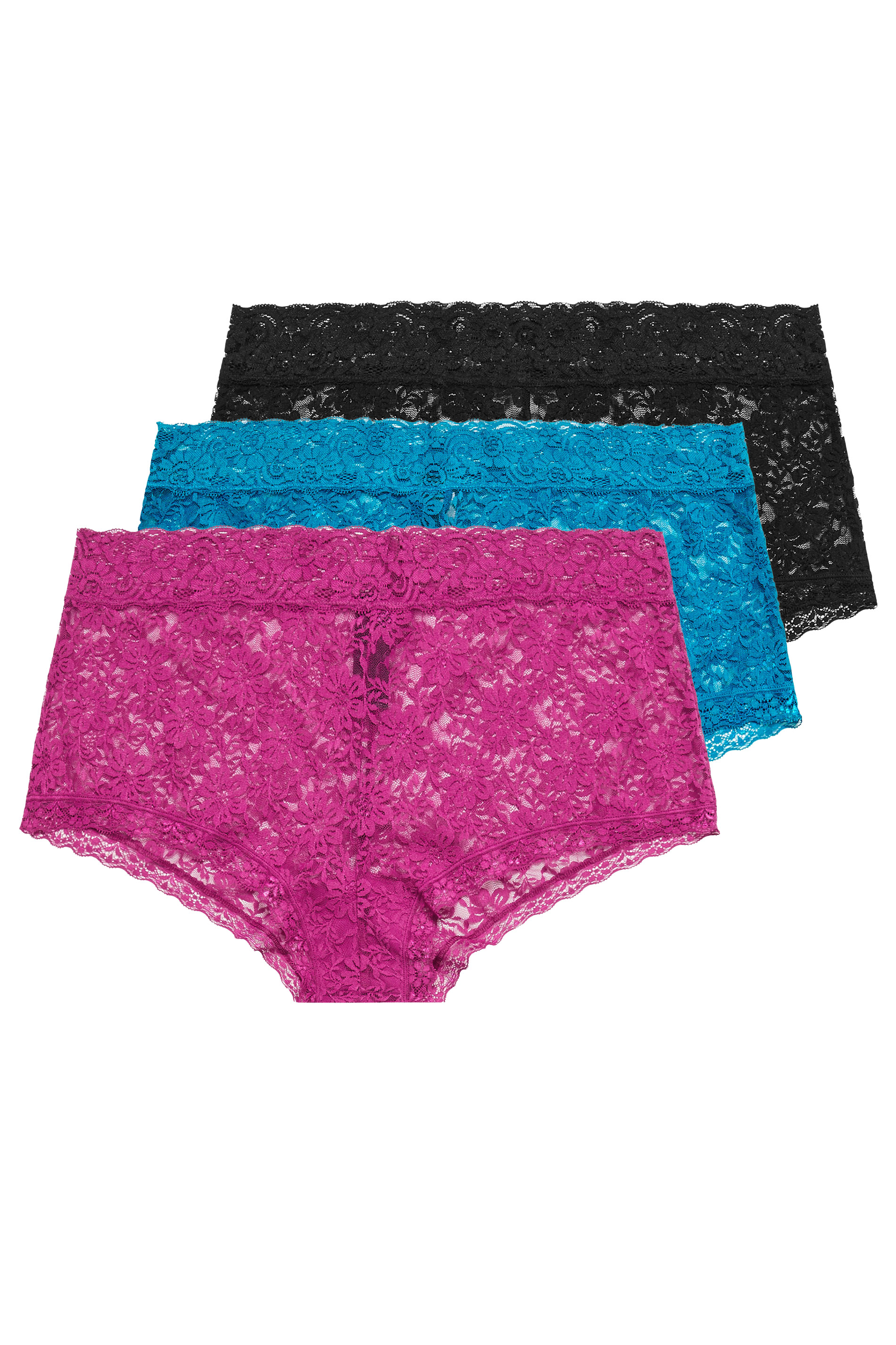 YOURSET 3 PACK Plus Size Pink & Blue Lace Mid Rise Shorts | Yours Clothing  3