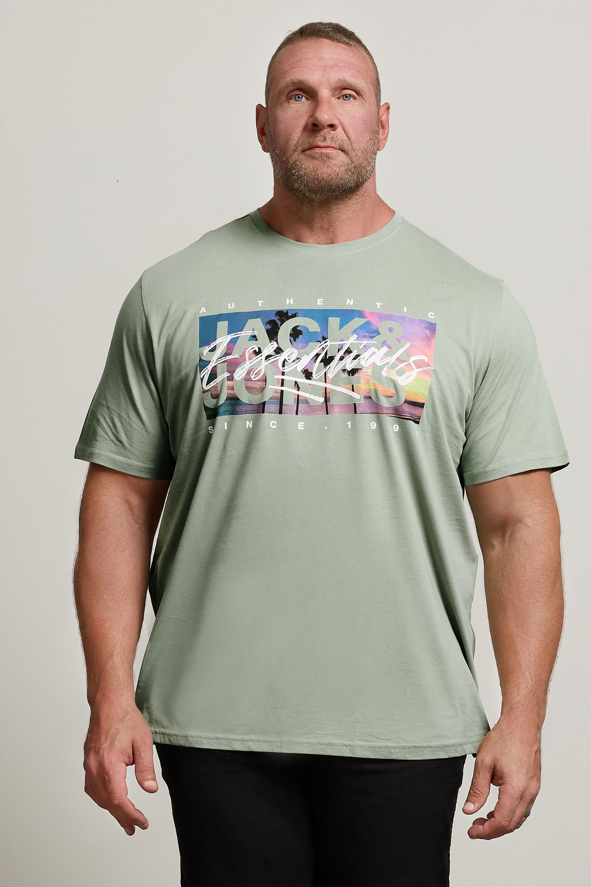 JACK & JONES Big & Tall Iceberg Green Photo-Print T-Shirt | BadRhino 3