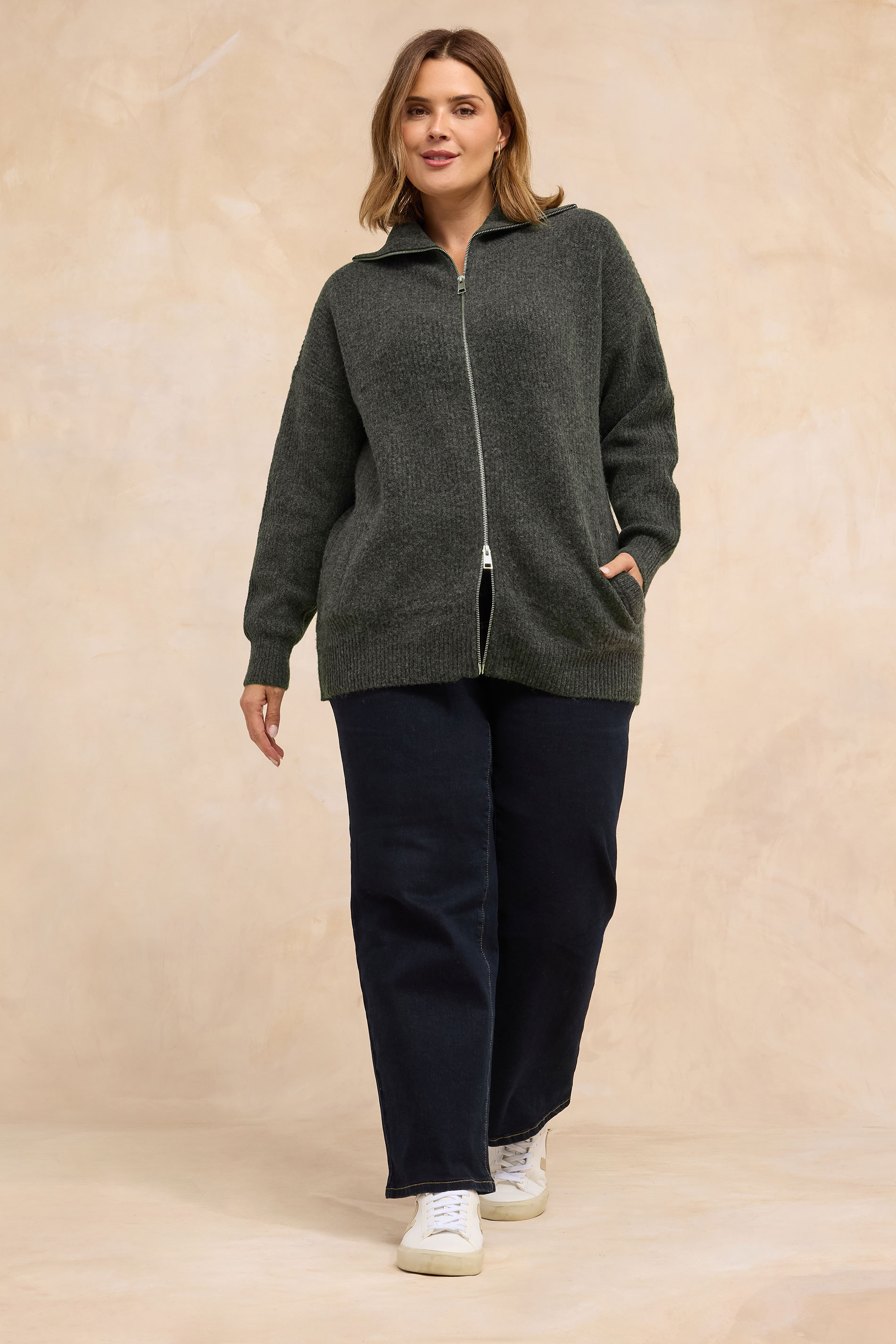 EVANS Curve Grey Double Ended Zip Cardigan | Evans 1