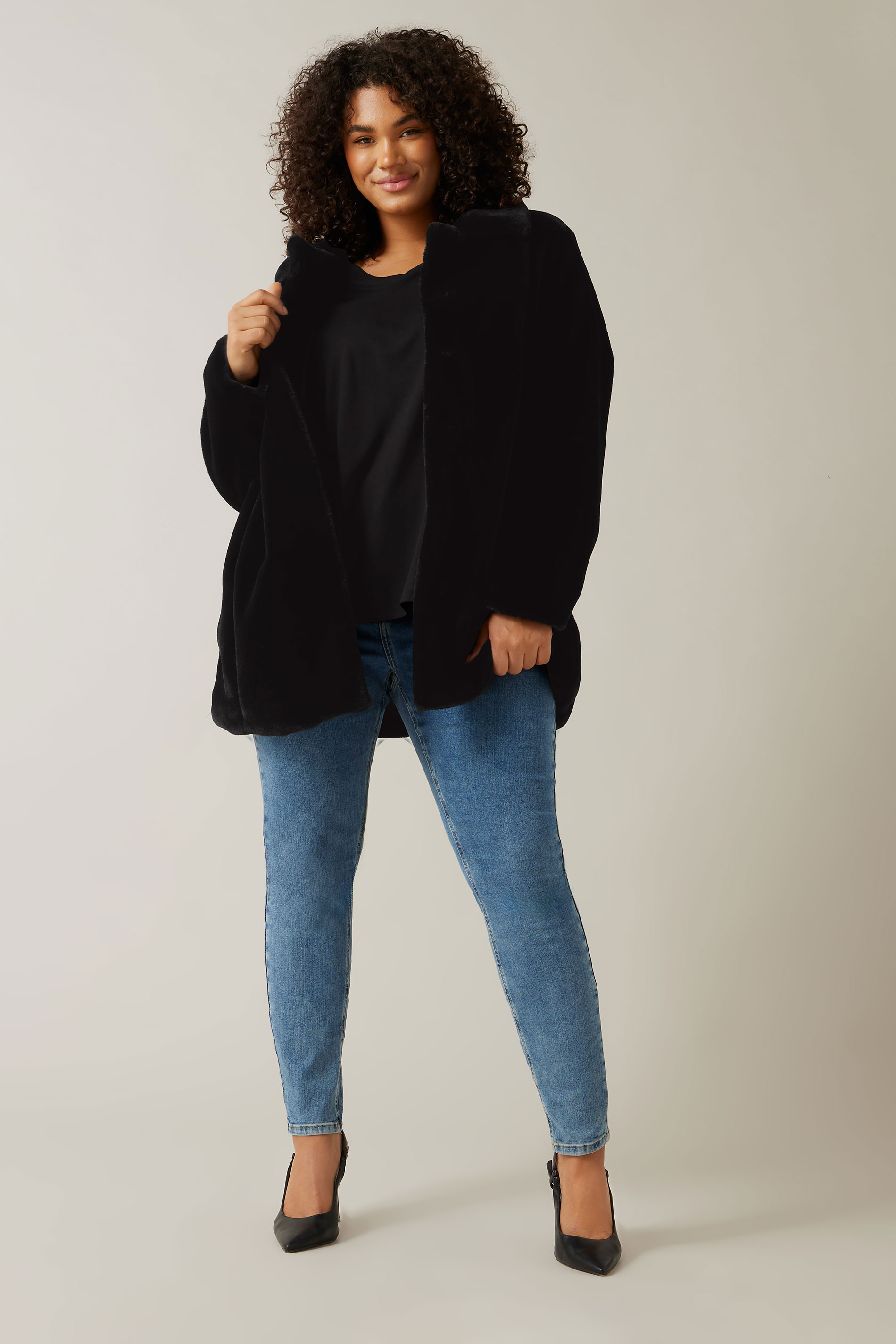 EVANS Plus Size Black Faux Fur Coat | Evans 1