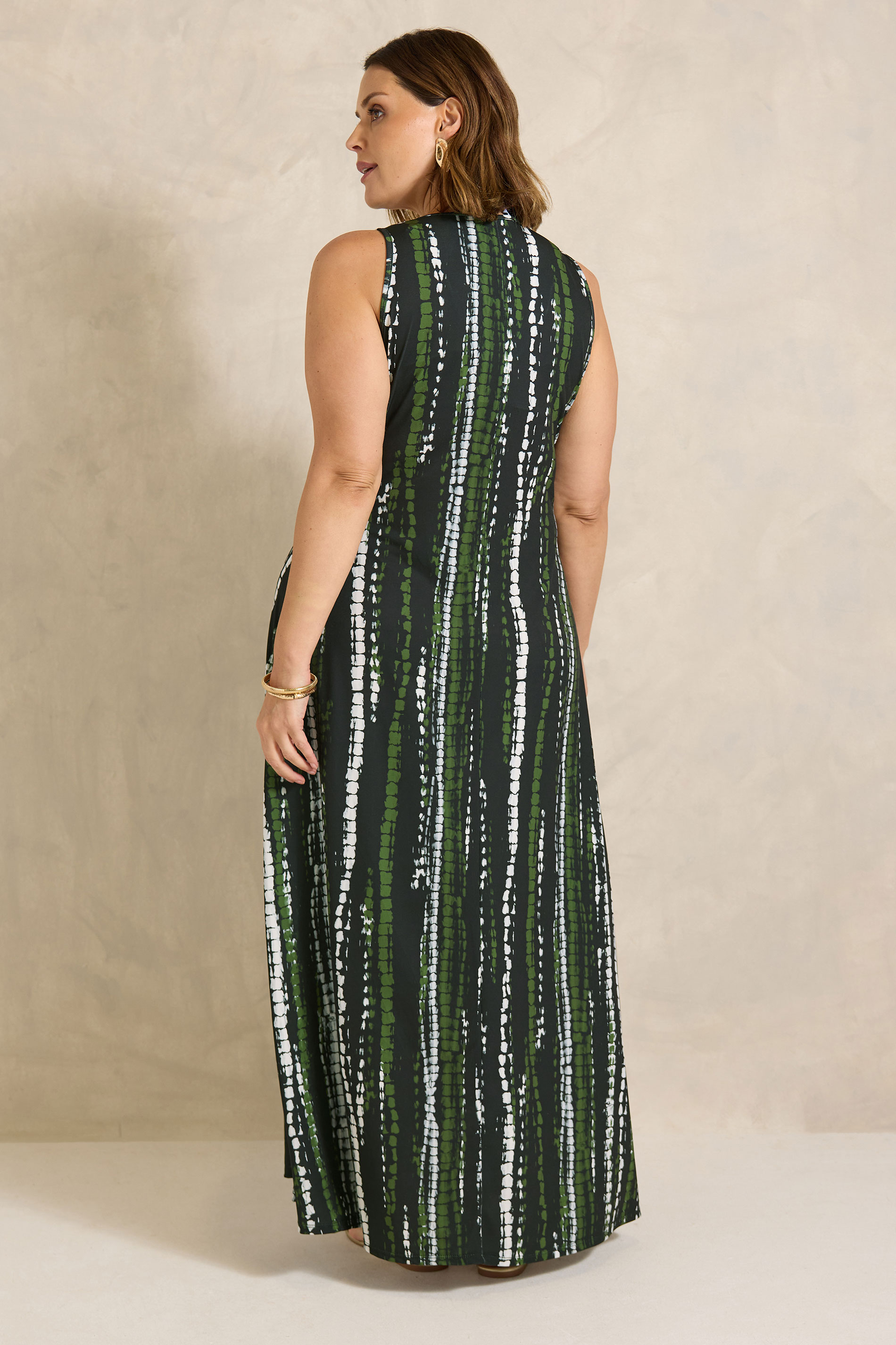 EVANS Plus Size Black & Khaki Tie Dye Knot Front Maxi Dress | Evans 2
