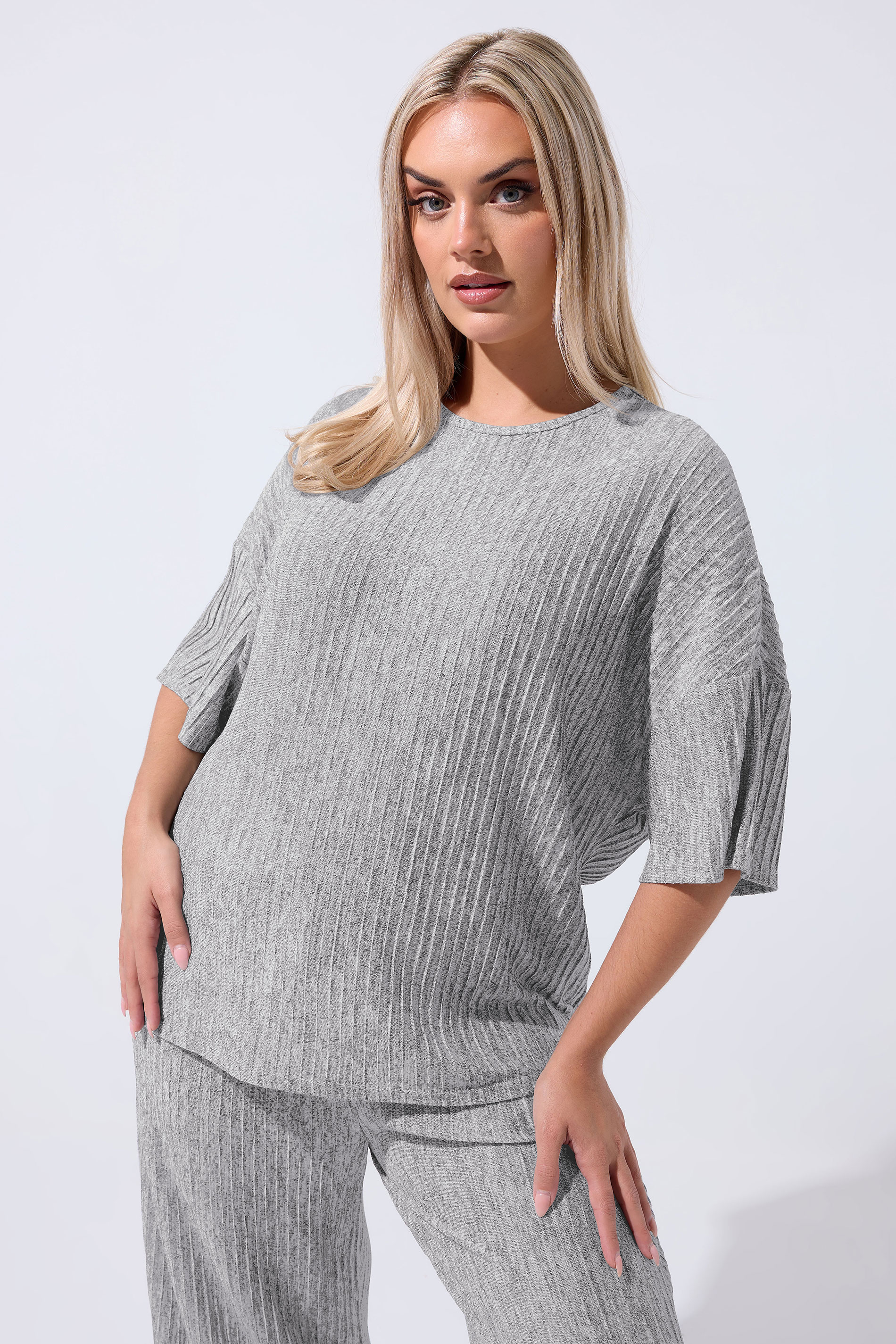 LIMITED COLLECTION Plus Size Grey Ribbed Top | Yours Clothing 1