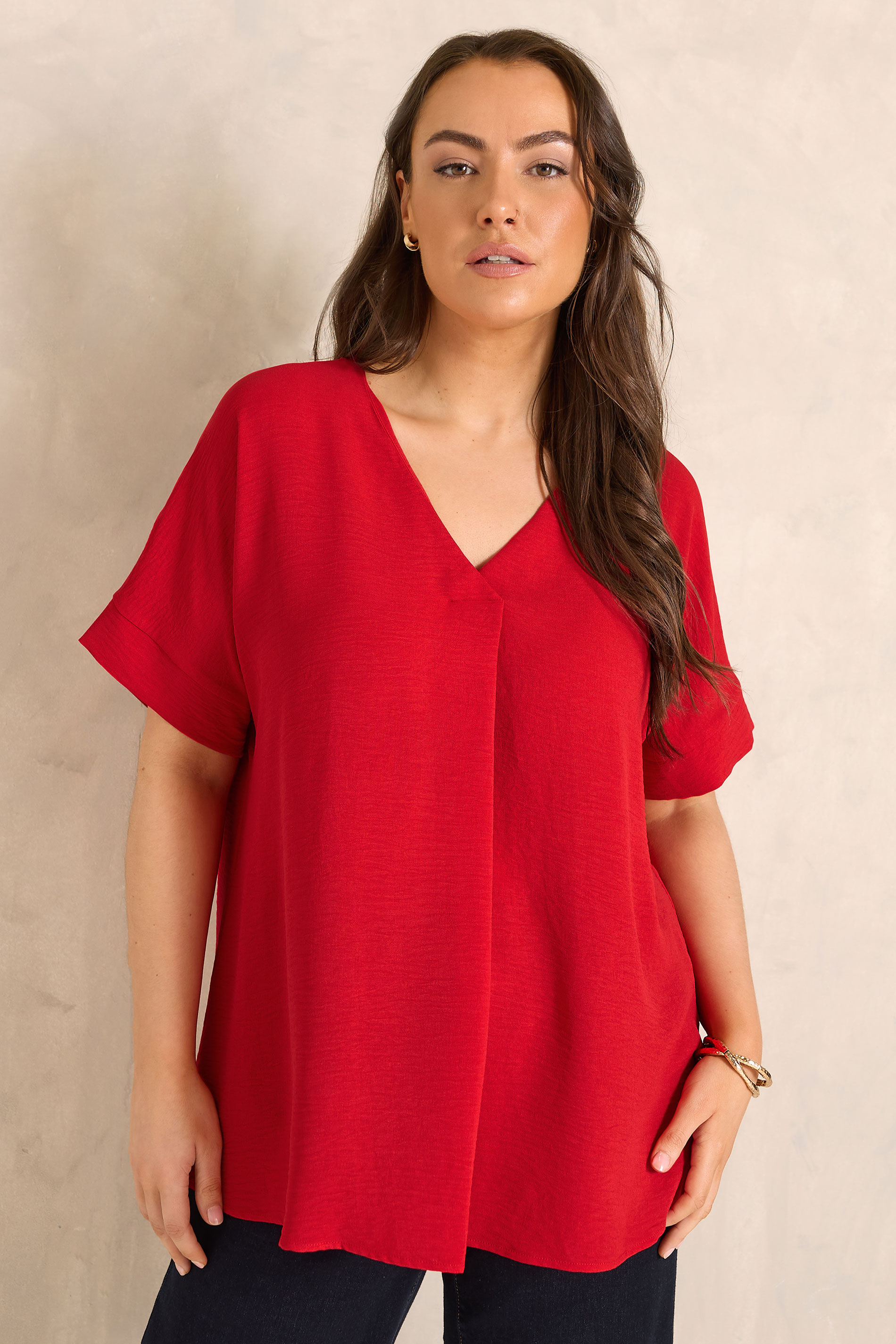 EVANS Plus Size Red Pleat Front Blouse | Evans  3