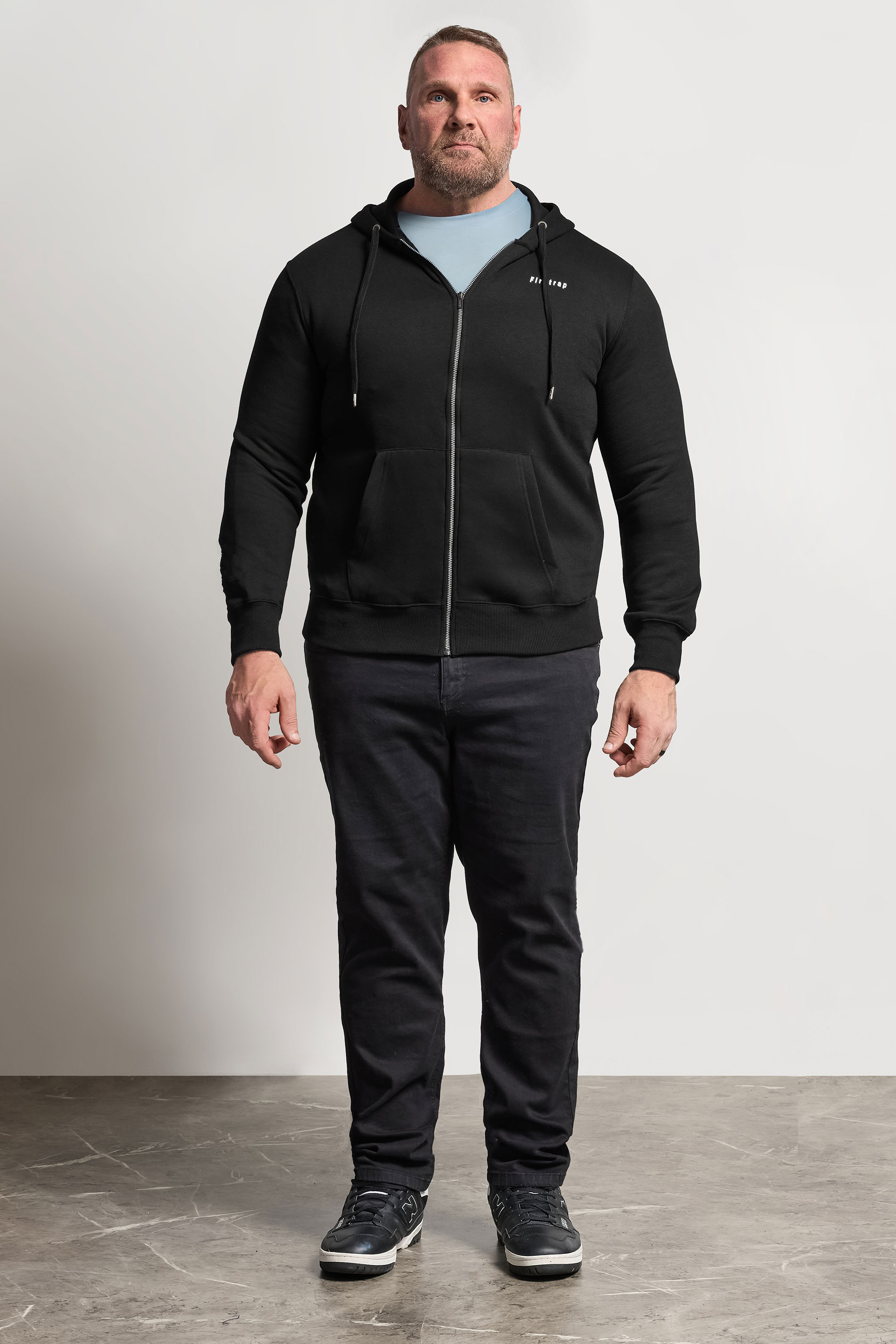 FIRETRAP Big & Tall Black Zip Through Hoodie | BadRhino 1