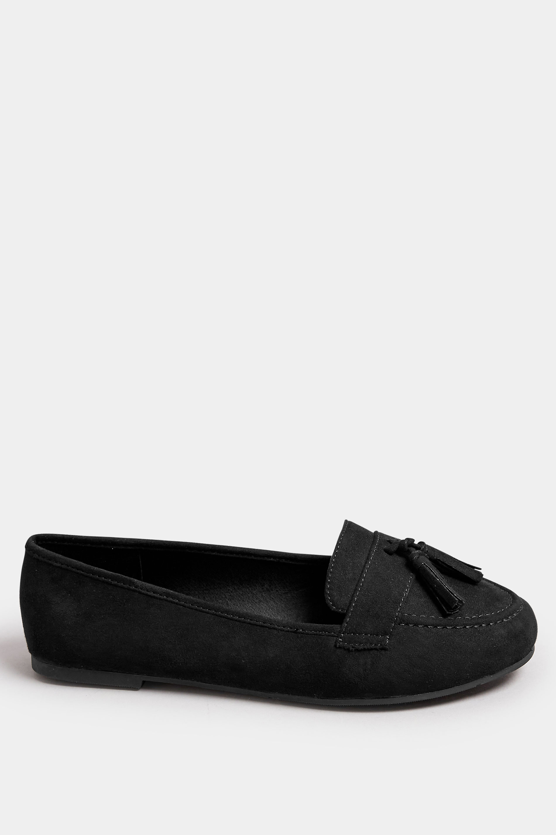 Black Tassel Detail Faux Suede Loafers In Wide E & Extra Wide EEE Fit | Yours Clothing 2