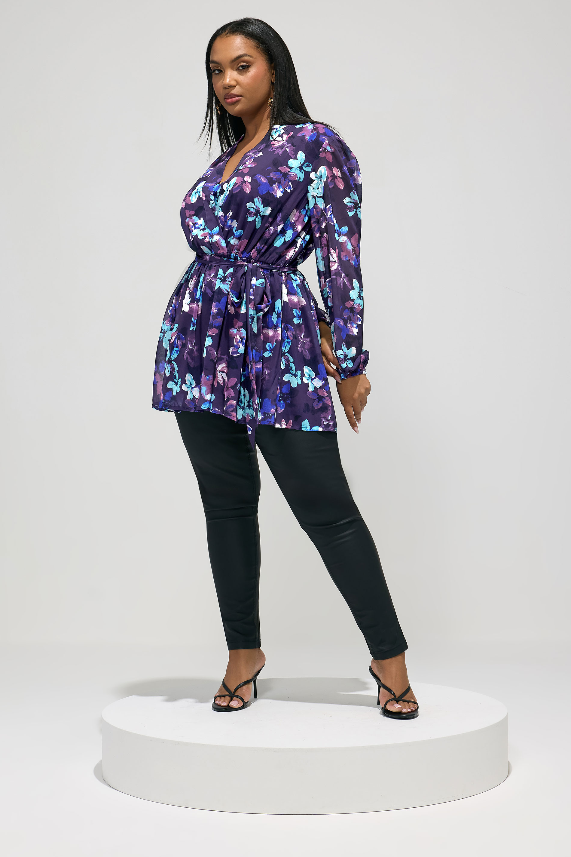 YOURS LONDON Plus Size Blue Floral Wrap Top | Yours Clothing 1