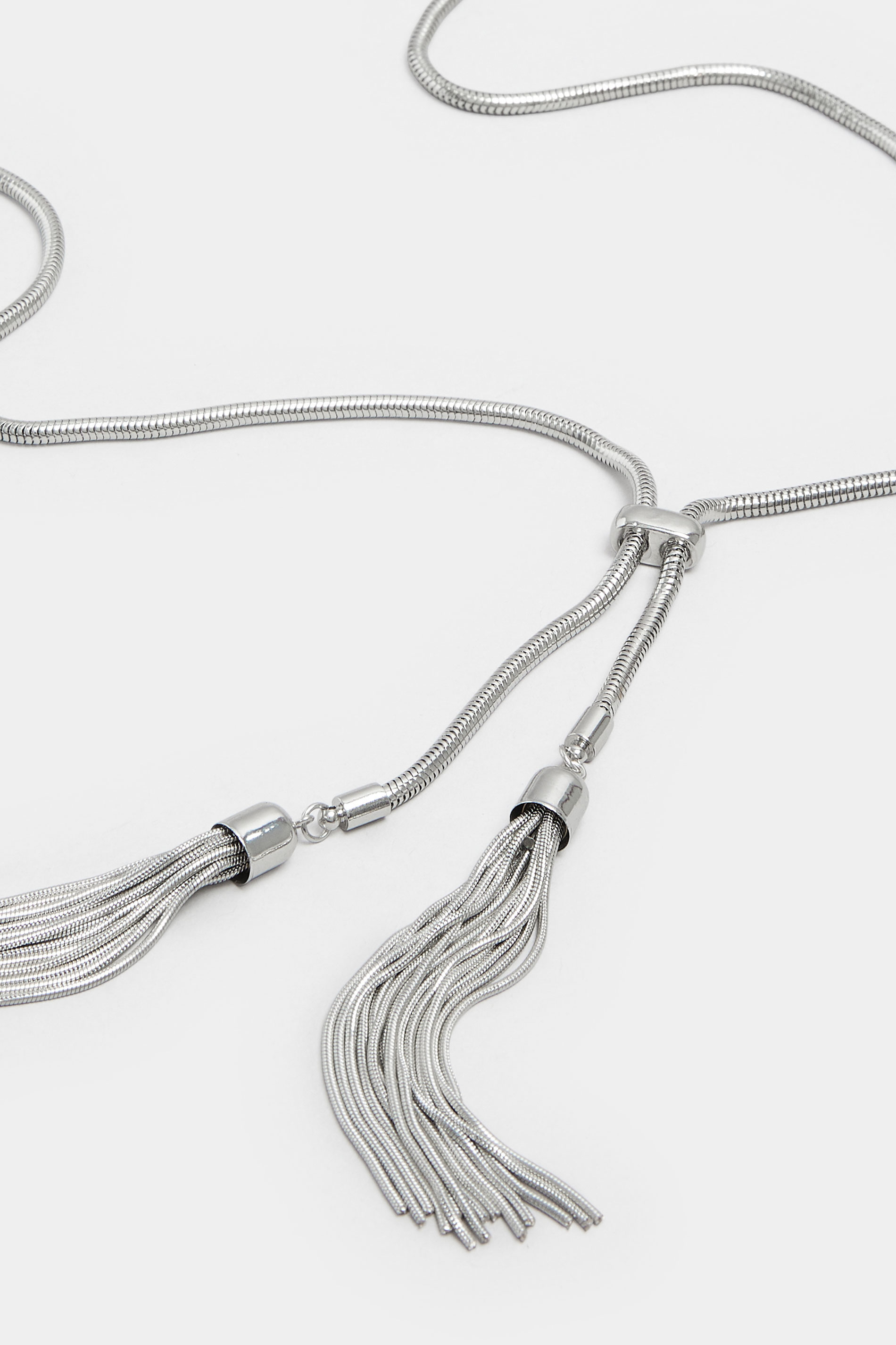 Silver Tone Double Tassel Long Necklace | Yours Clothing 2