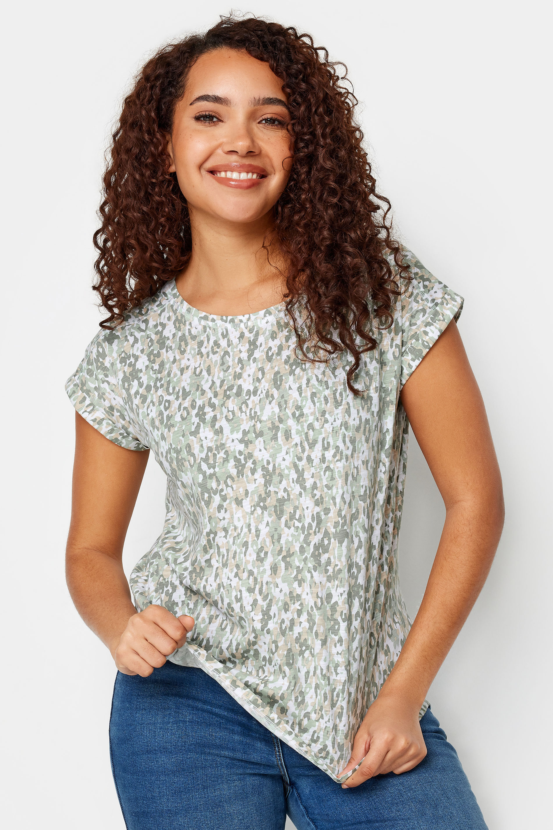 M&Co White & Green Spot Markings Print Short Sleeve Cotton T-Shirt | M&Co 1