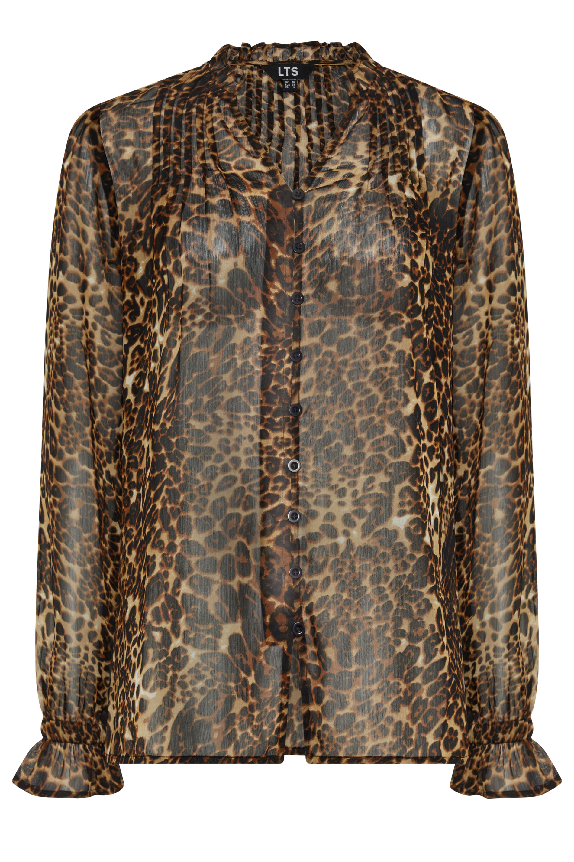 LTS Tall Women's Brown Leopard Sheer Pintuck Blouse | Long Tall Sally 5