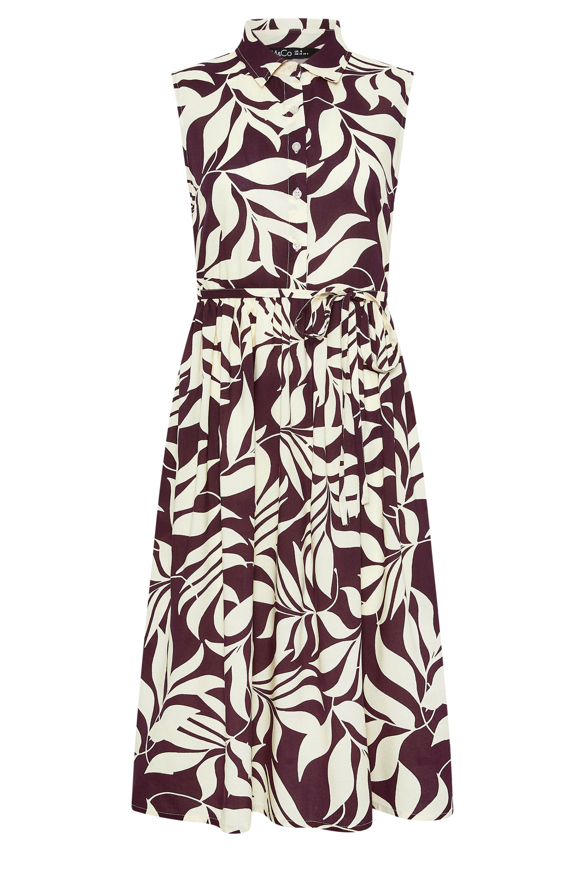 M&Co Petite Berry Purple Leaf Printed Sleeveless Midi Dress | M&Co 6