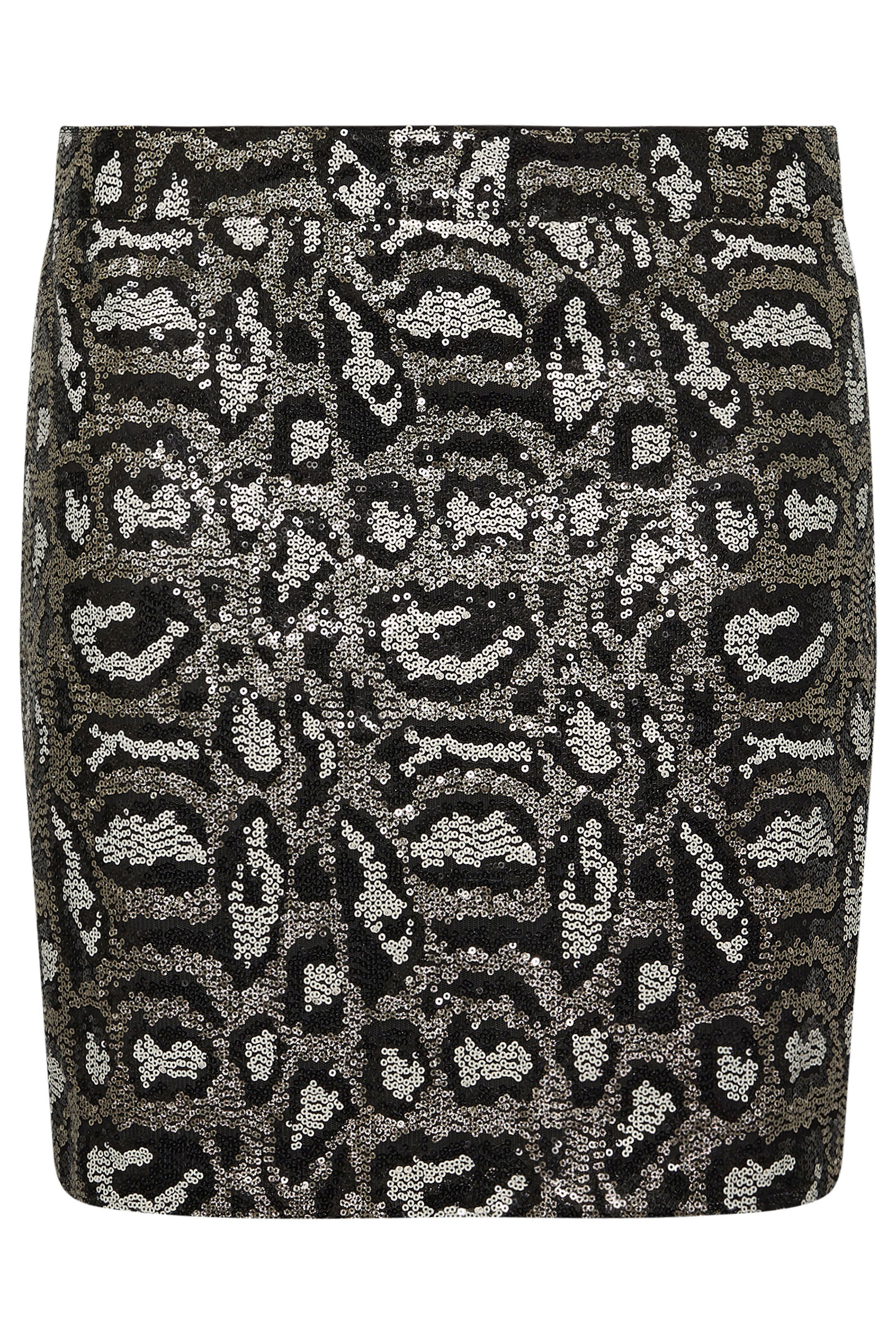 YOURS LONDON Plus Size Grey Sequin Leopard Print Mini Skirt | Yours Clothing 5
