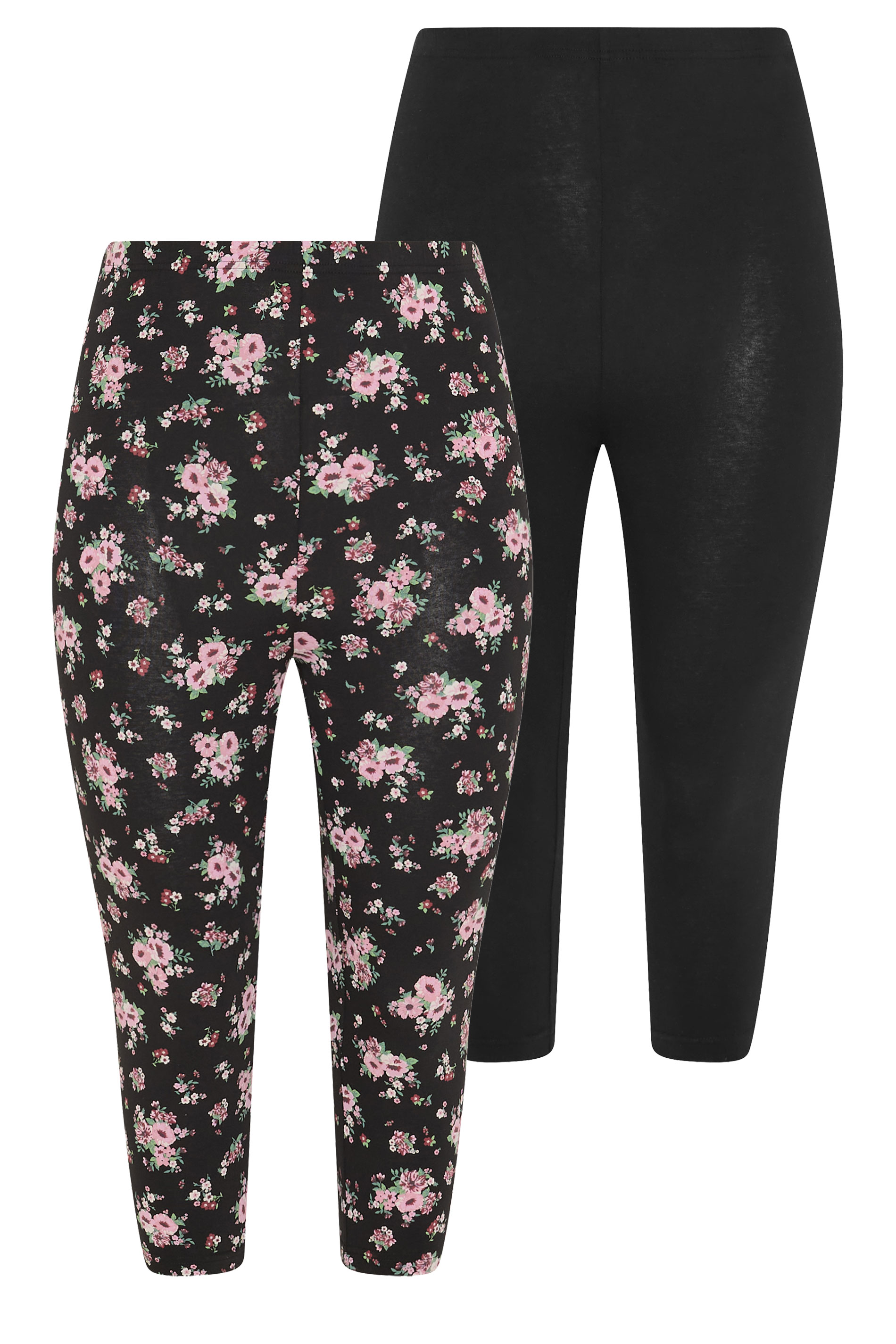 YOURSET 2 PACK Plus Size Black Floral Cropped Leggings | Yours Clothing 8