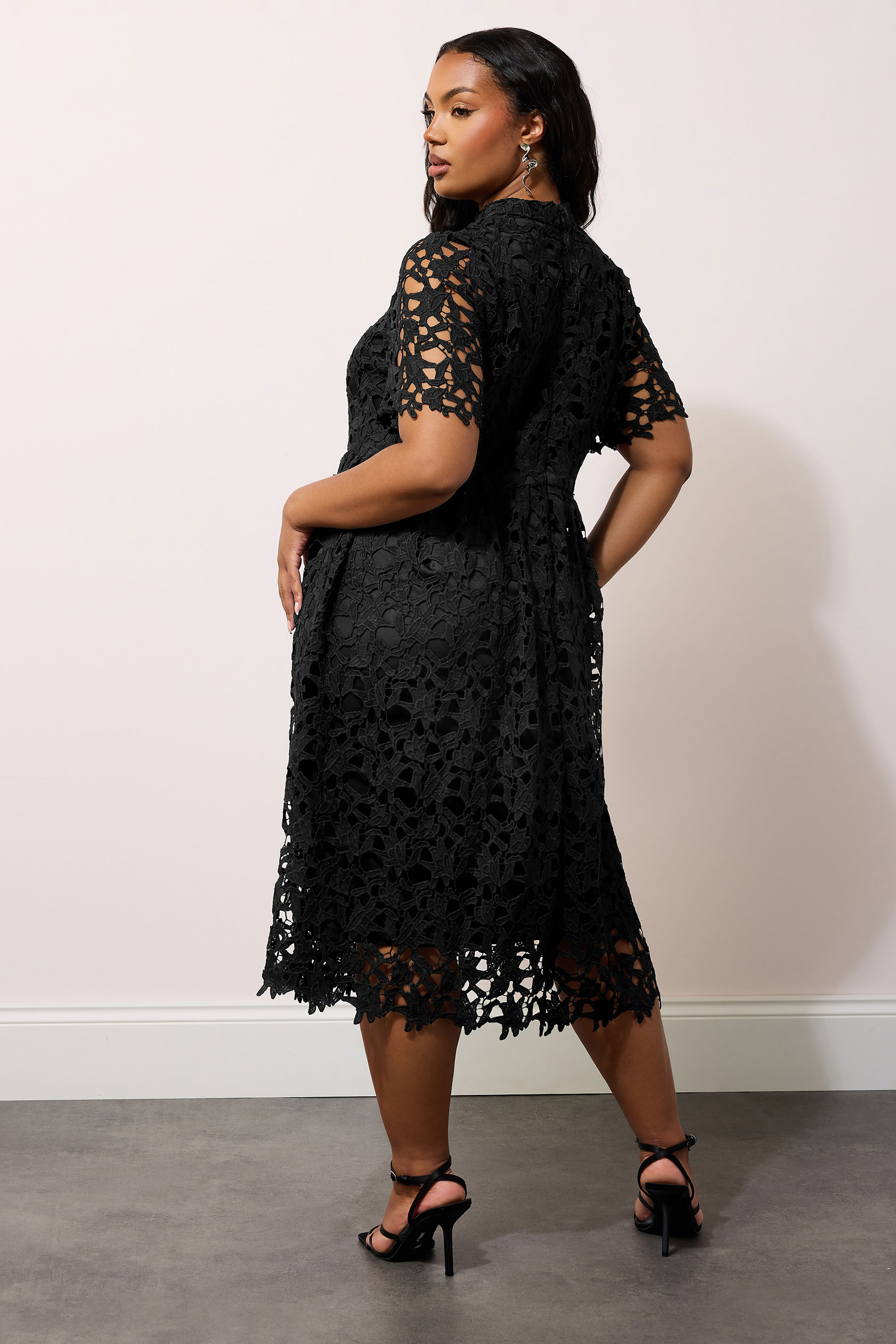 YOURS LONDON Plus Size Black Lace Crochet Midi Dress | Yours Clothing  4