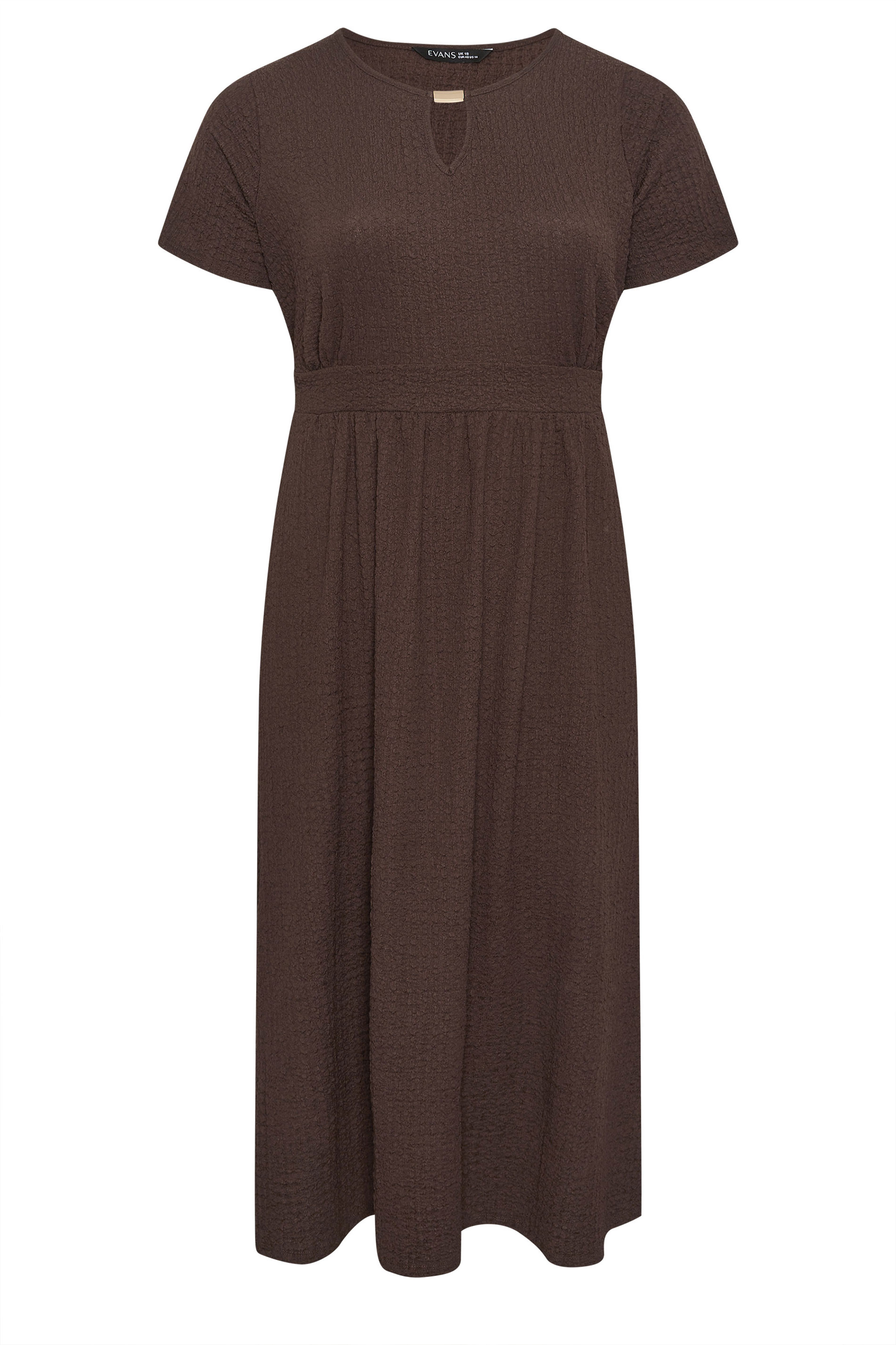 EVANS Plus Size Chocolate Brown Keyhole Textured Maxi Dress | Evans 5