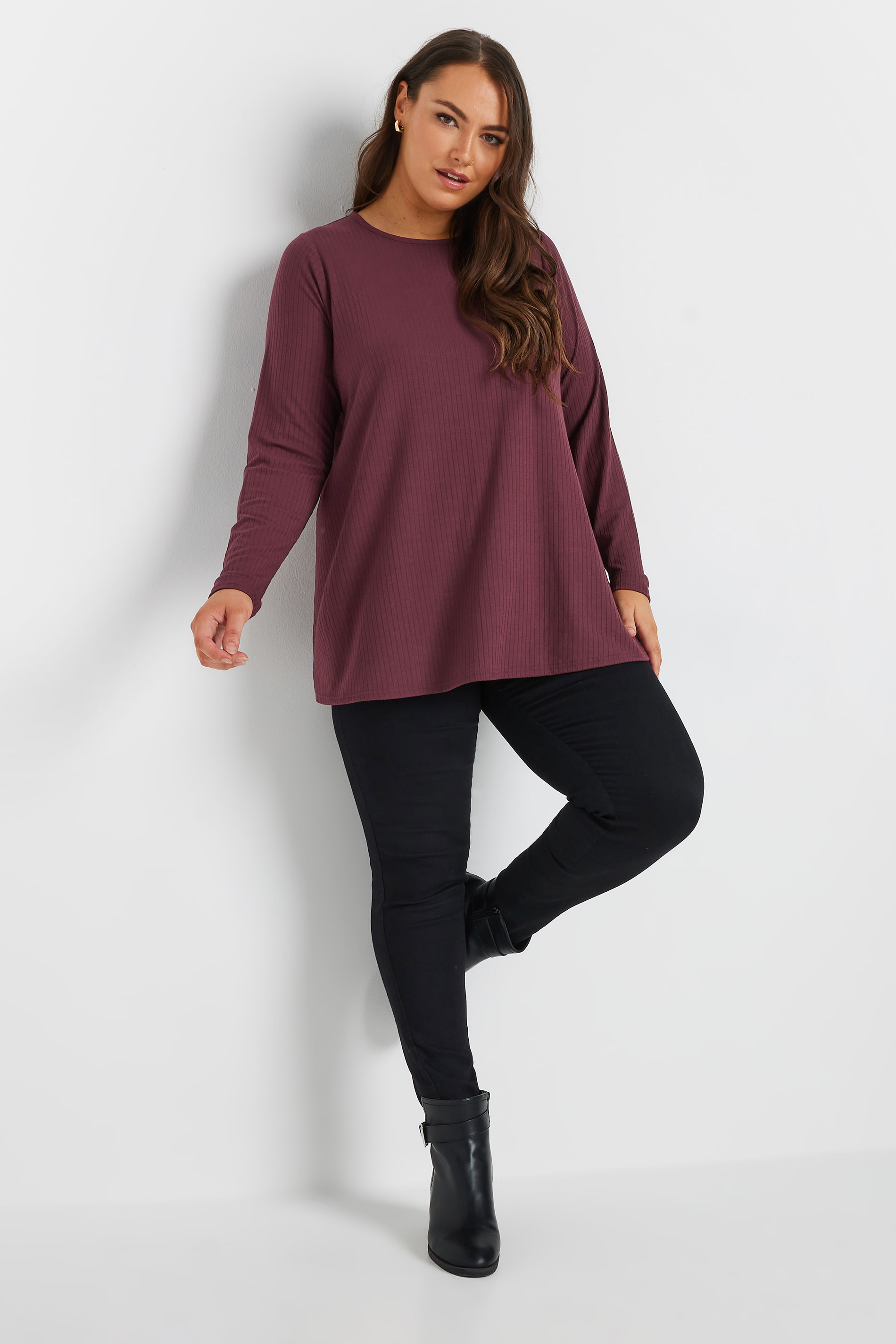 YOURS Plus Size Purple Ribbed Swing T-Shirt | Yours Clothing 2