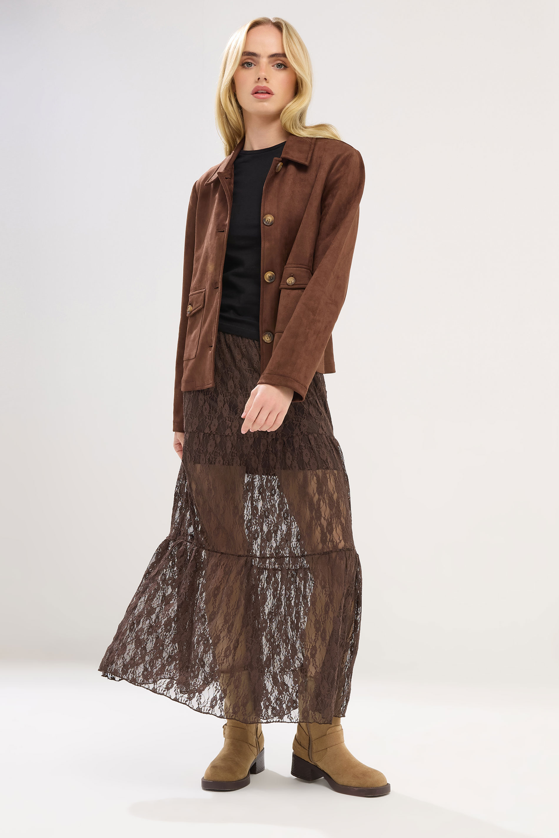 PixieGirl Petite Women's Chocolate Brown Lace Lined Maxi Skirt | PixieGirl 3