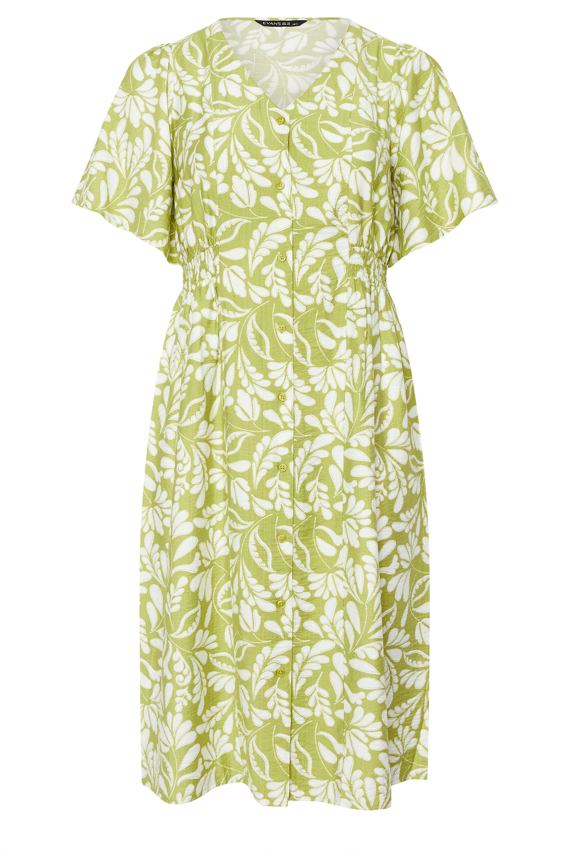 EVANS Plus Size Chartreuse Green Leaf Print Midi Dress | Evans  7