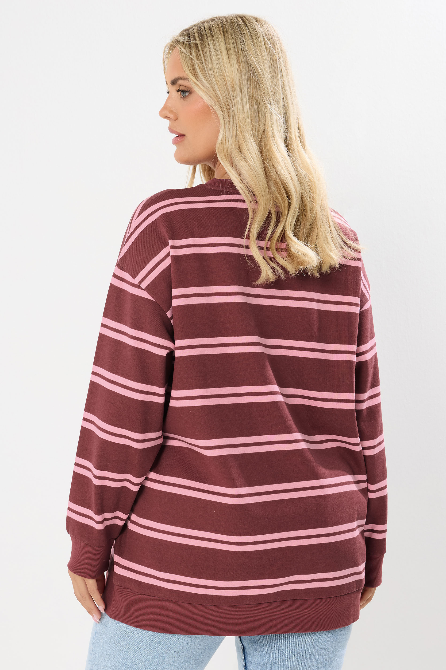 YOURS Plus Size Red 'Boston' Slogan Stripe Sweatshirt | Yours Clothing 2