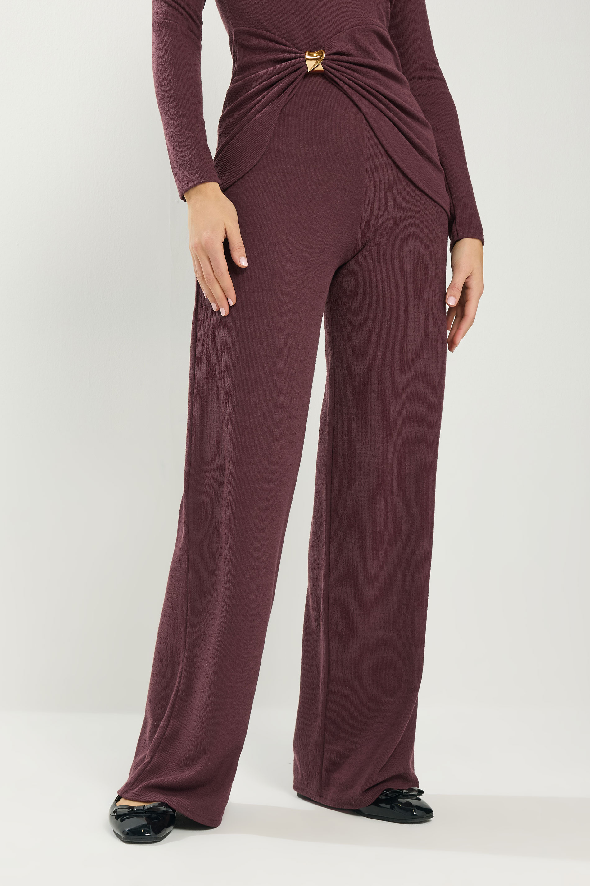 LTS Tall Women's Berry Red Textured Wide Leg Trousers | Long Tall Sally 1