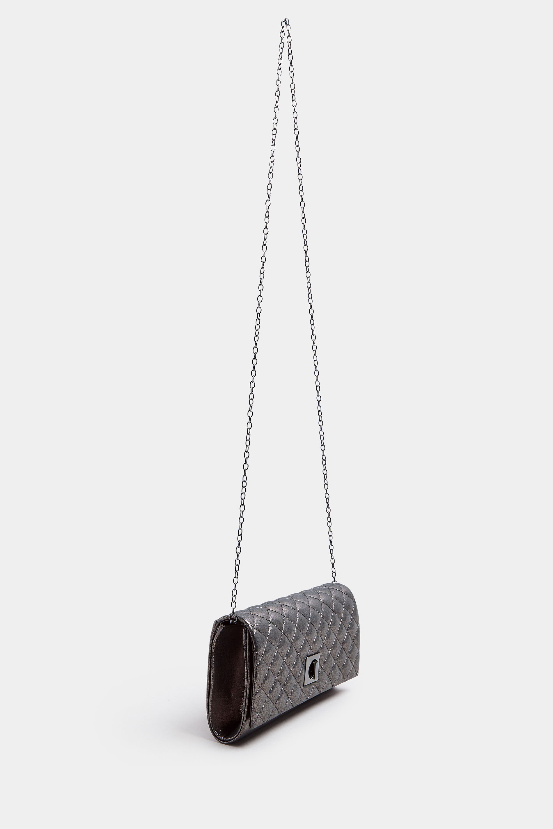 Silver Quilted Lock Detail Clutch Bag | Yours Clothing 2