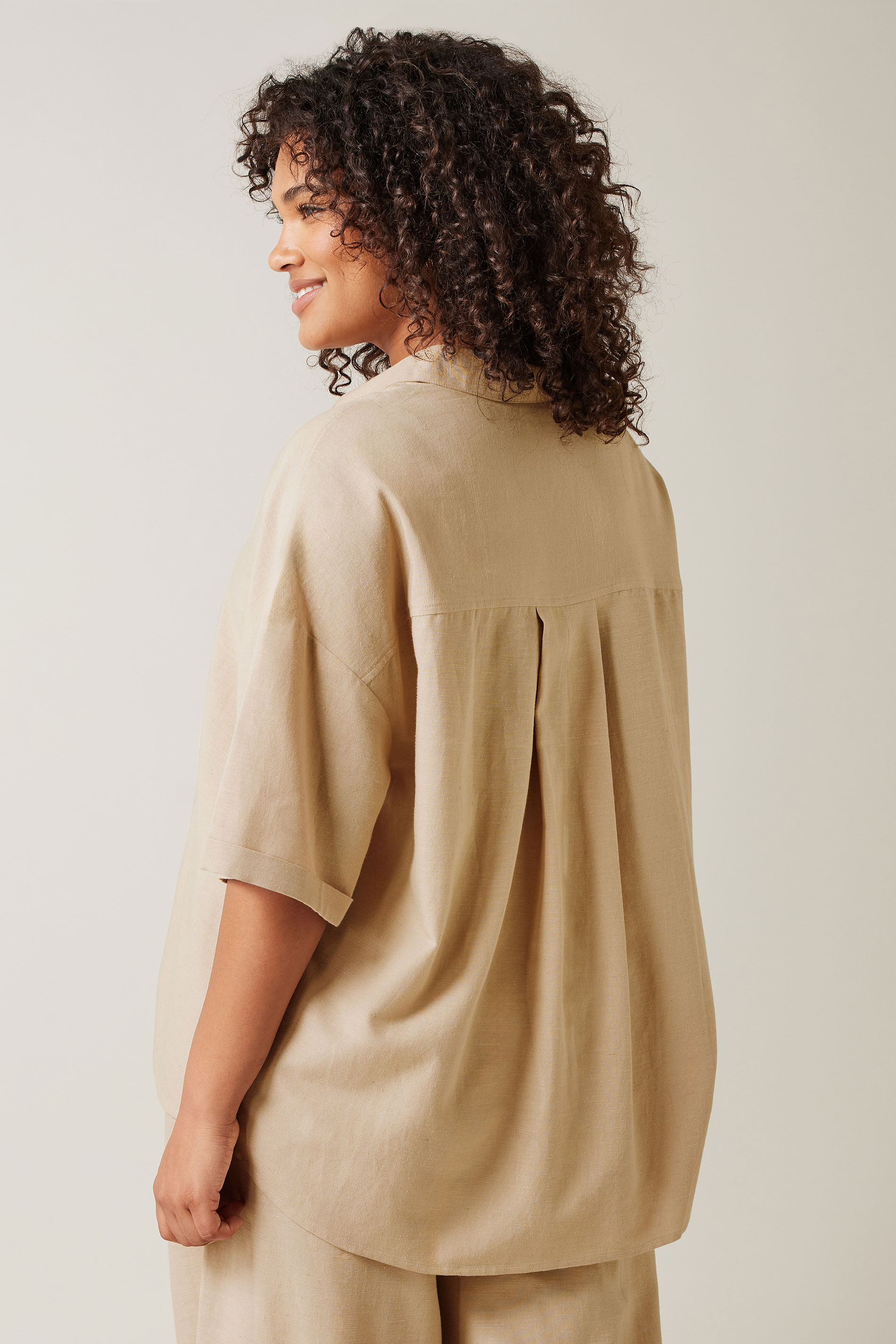 EVANS Plus Size Natural Brown Linen Shirt  | Yours Clothing 2