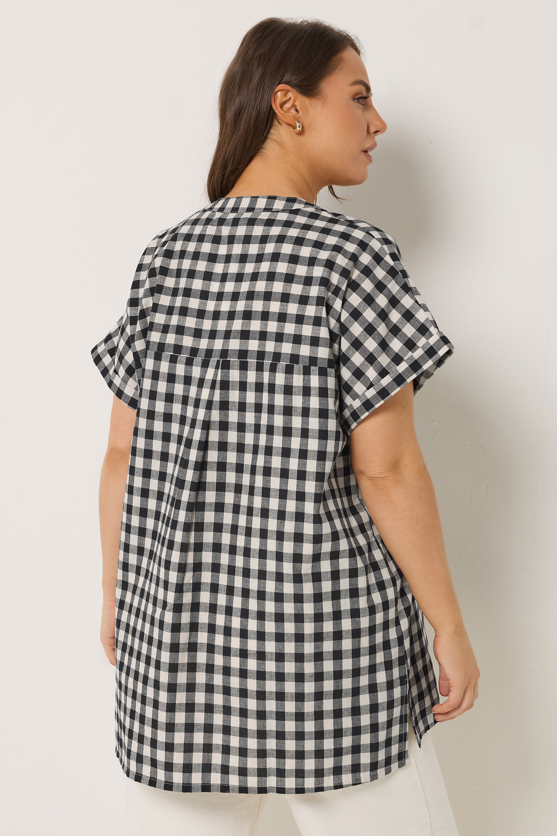YOURS Plus Size Natural Brown Check Overhead Half Placket Shirt | Yours Clothing 2