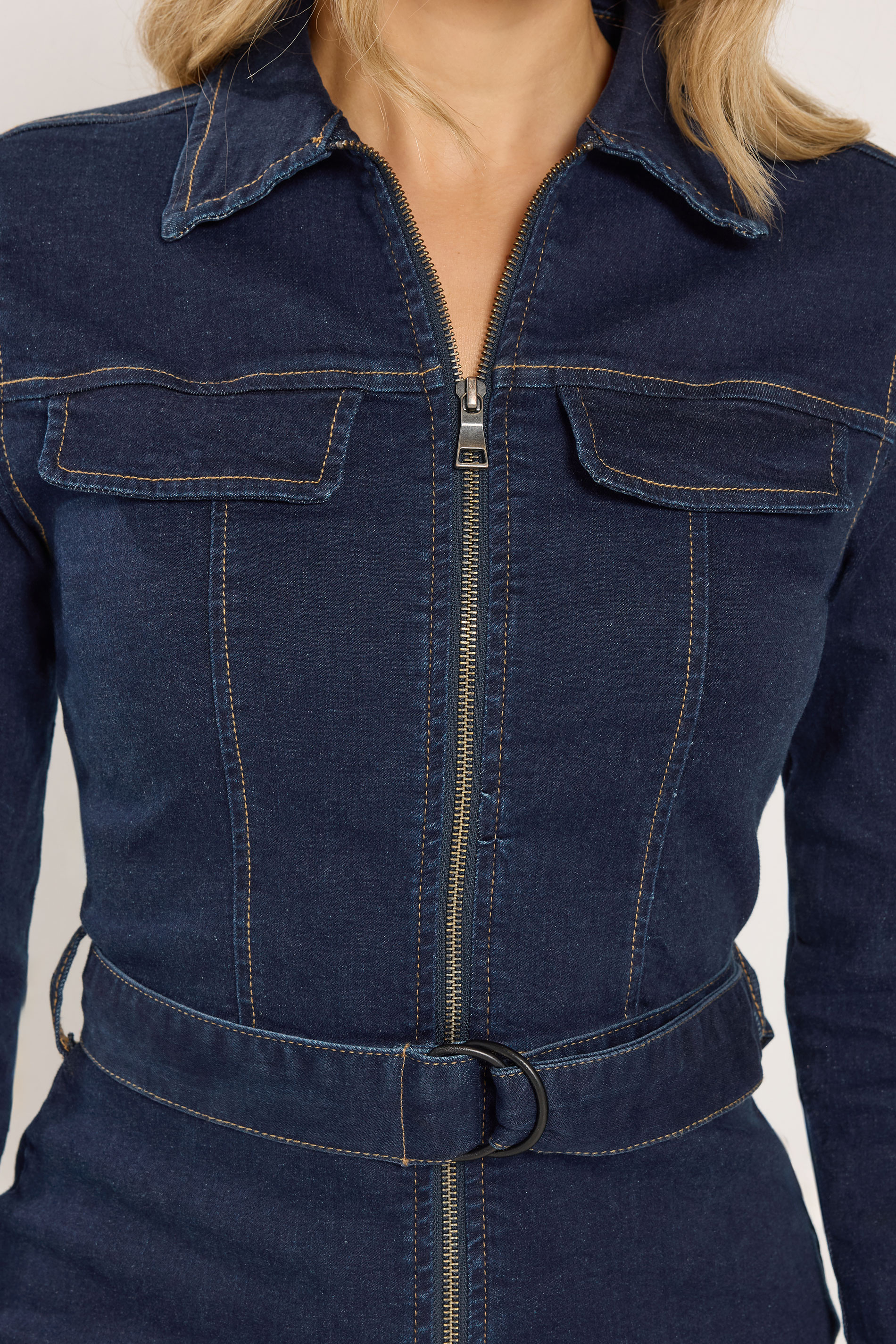 LTS Tall Women's Dark Blue Zip Through Denim Midi Dress | Long Tall Sally 5