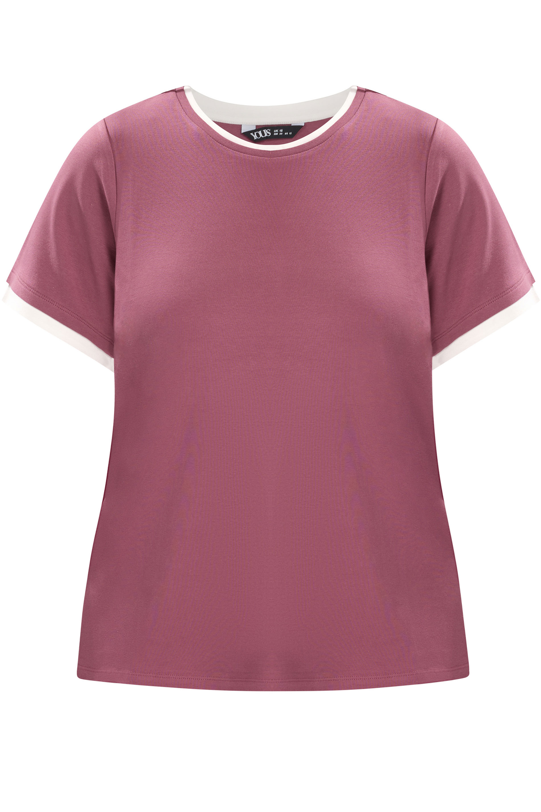 YOURS Plus Size Pink Contrast Trim Ringer T-Shirt | Yours Clothing 5