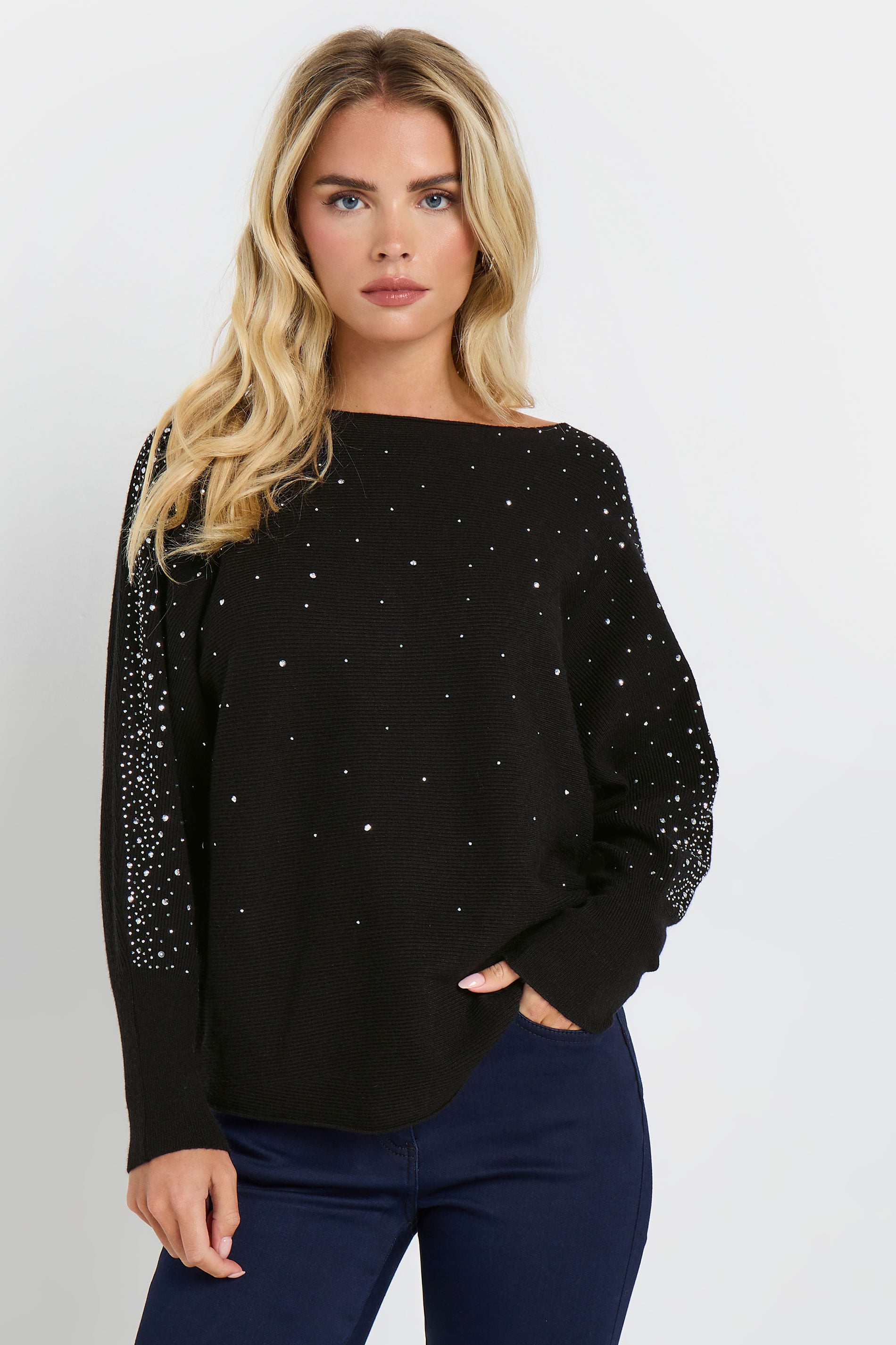 M&Co Petite Black Studded Batwing Jumper | M&Co 1