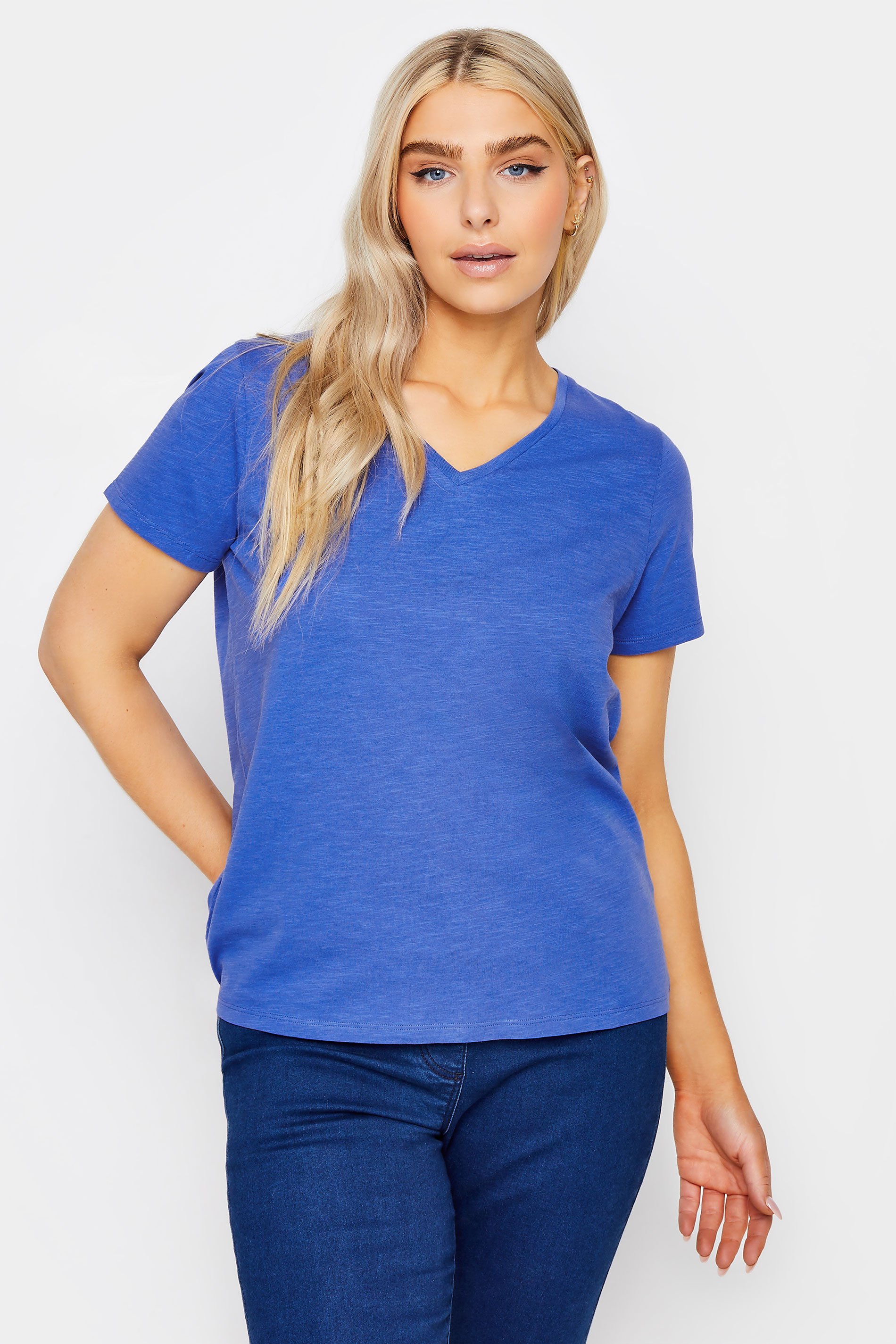 M&Co Cobalt Blue V-Neck Cotton T-Shirt | M&Co 1